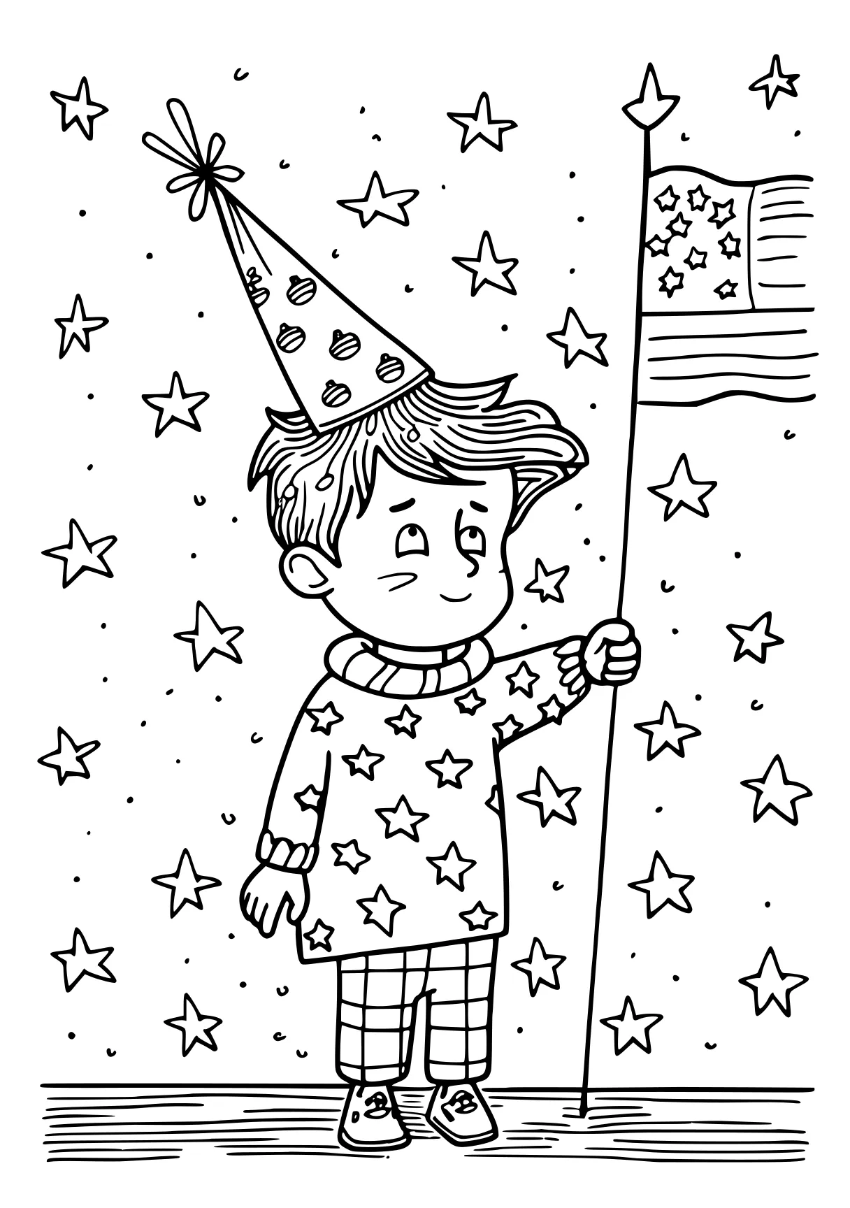 4th of july coloring page wizard, snowflakes, stars, free downloads