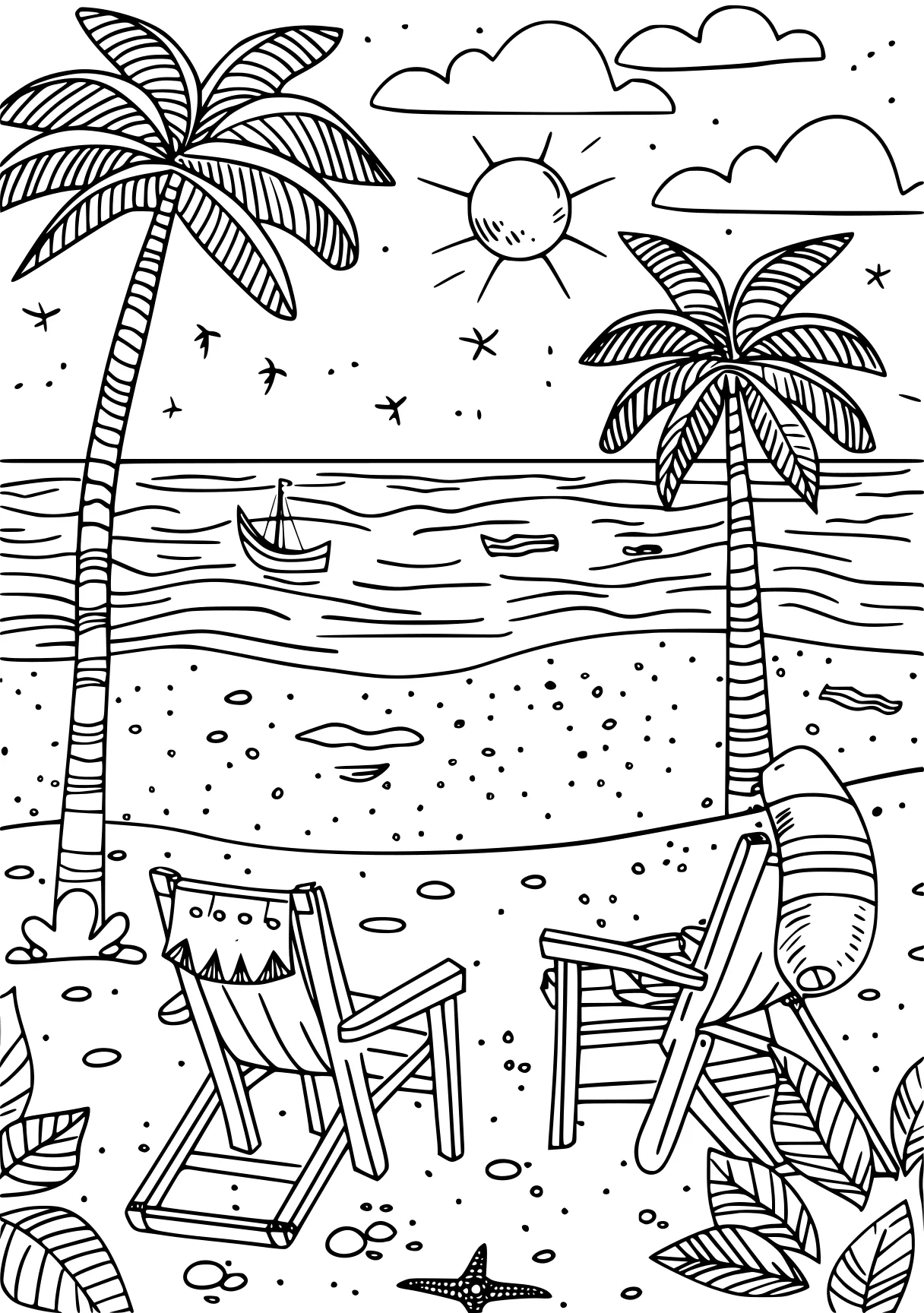 beach coloring pages, printables, zentangle, palm, free page downloads