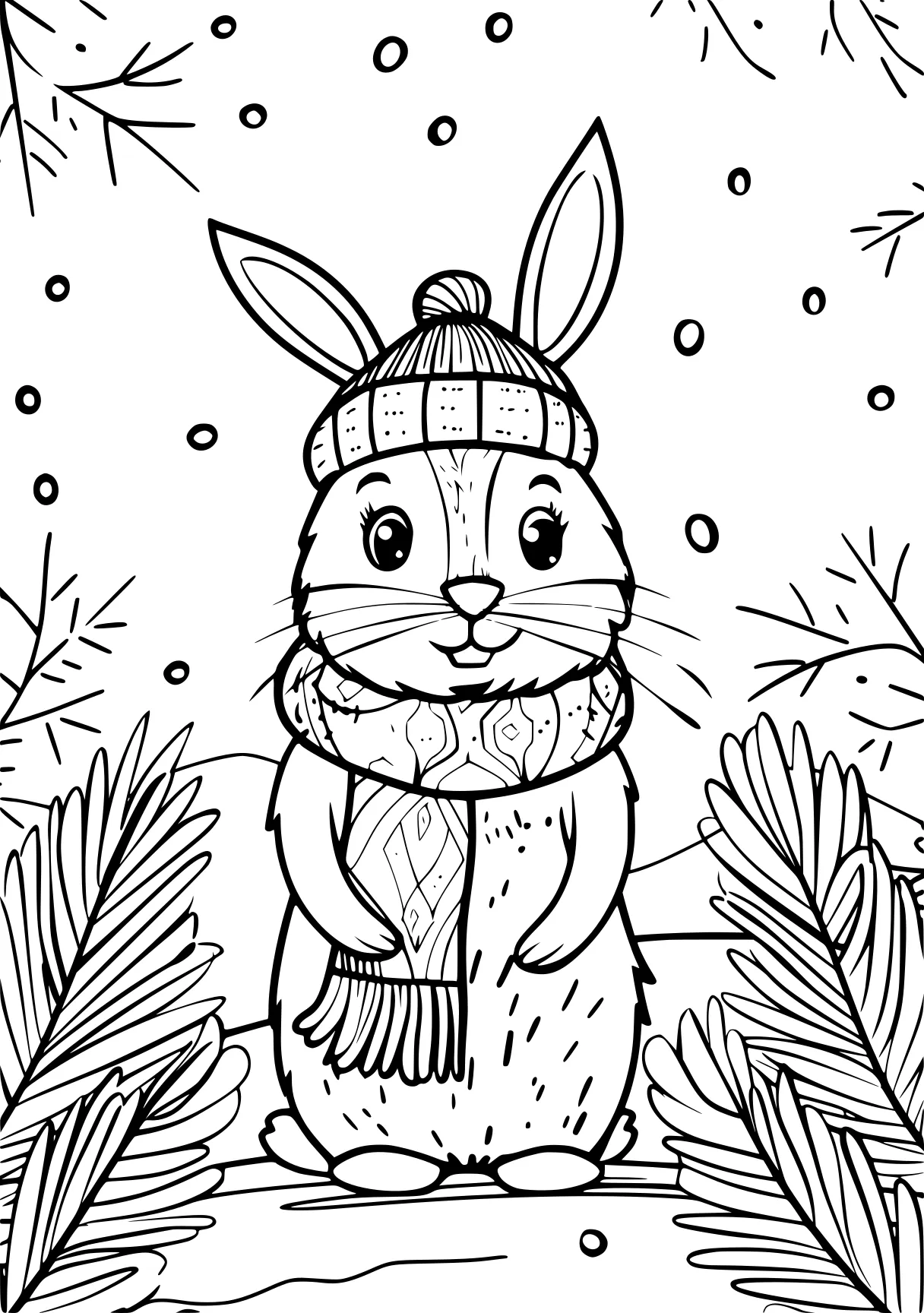 winter coloring rabbit, bunny, carrot, free page downloads