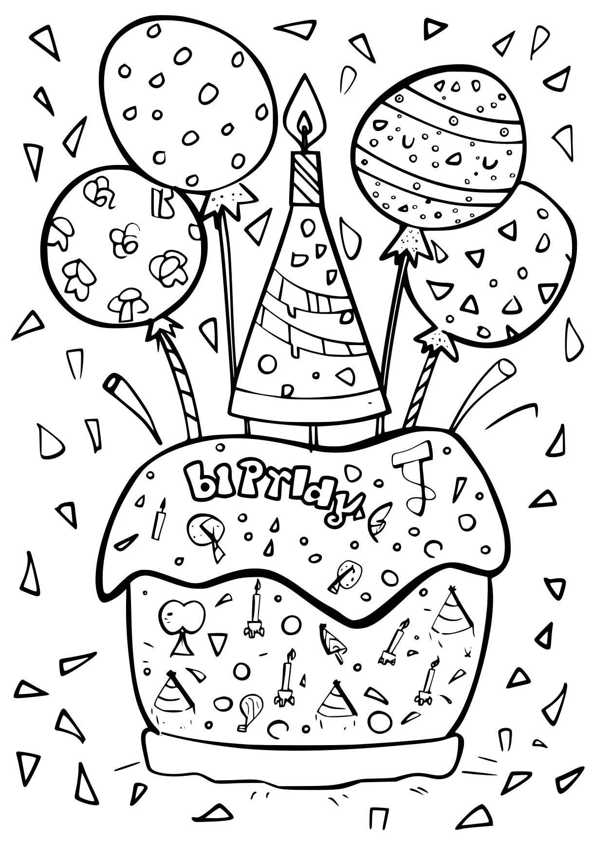 birthday coloring page, birthday, donut, burger, free downloads