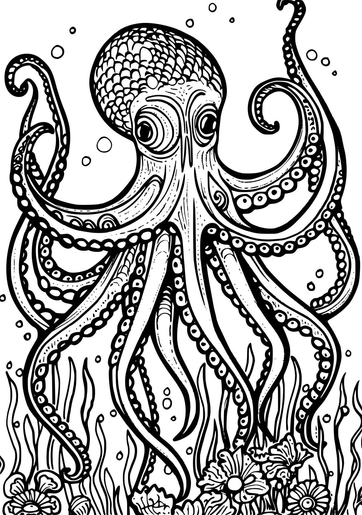 sea creature coloring page octopus, zentangle, illustrator, free downloads