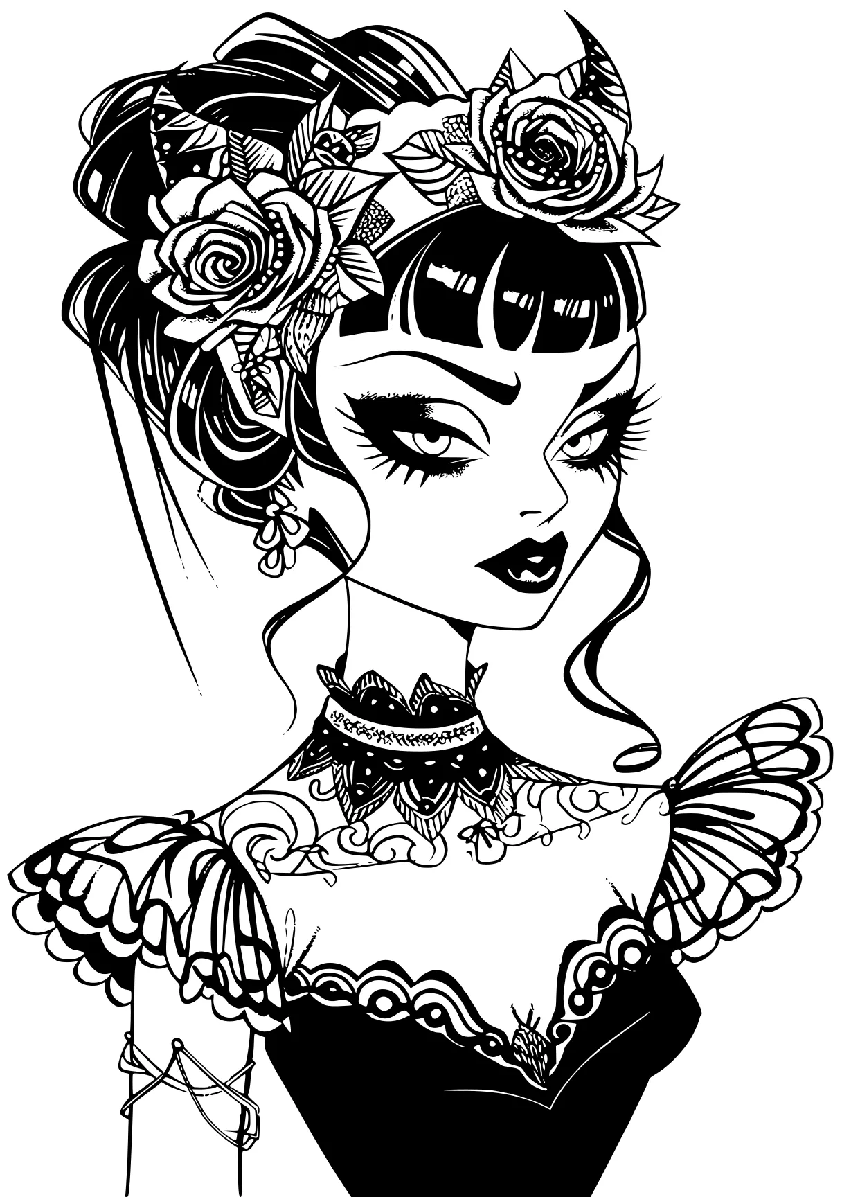 monster high coloring page illustrator, witchy, lady, widow, printables, free downloads