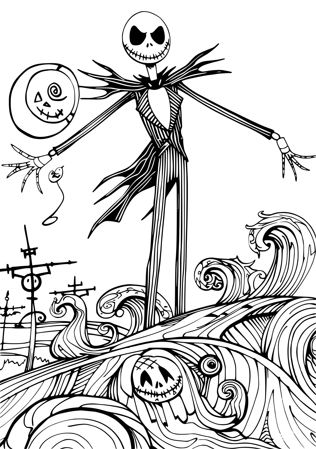 nightmare before christmas coloring pages scarecrow, skellington, coraline, witch, rapunzel, free page downloads