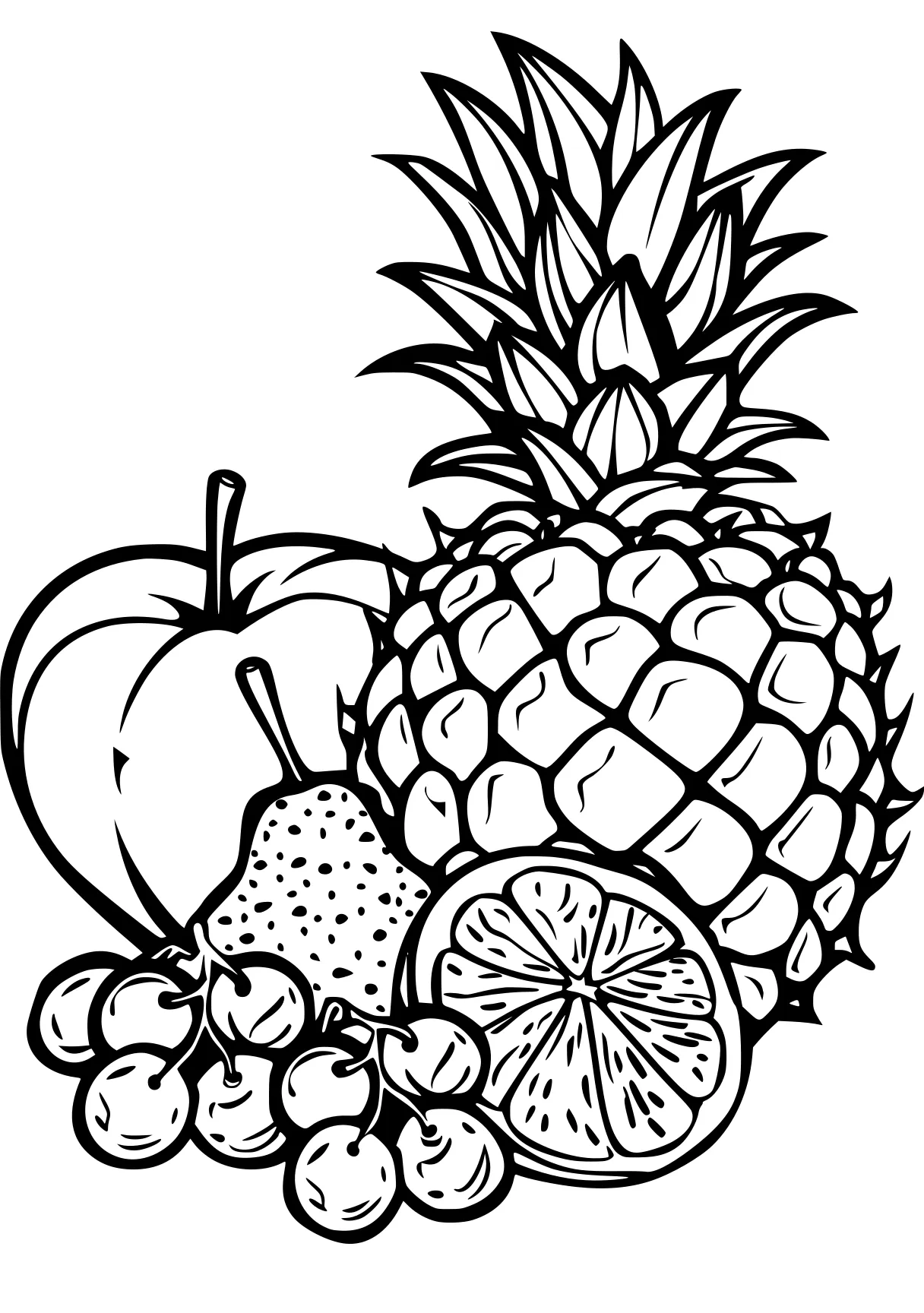 fruit coloring page pineapple, vegetable, fruits, illustrator, fruit, free downloads