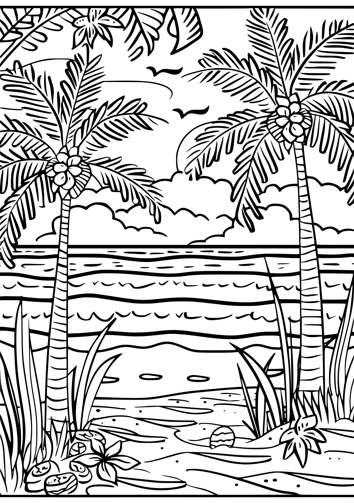 beach coloring pages palm, beach, jungle, free page downloads