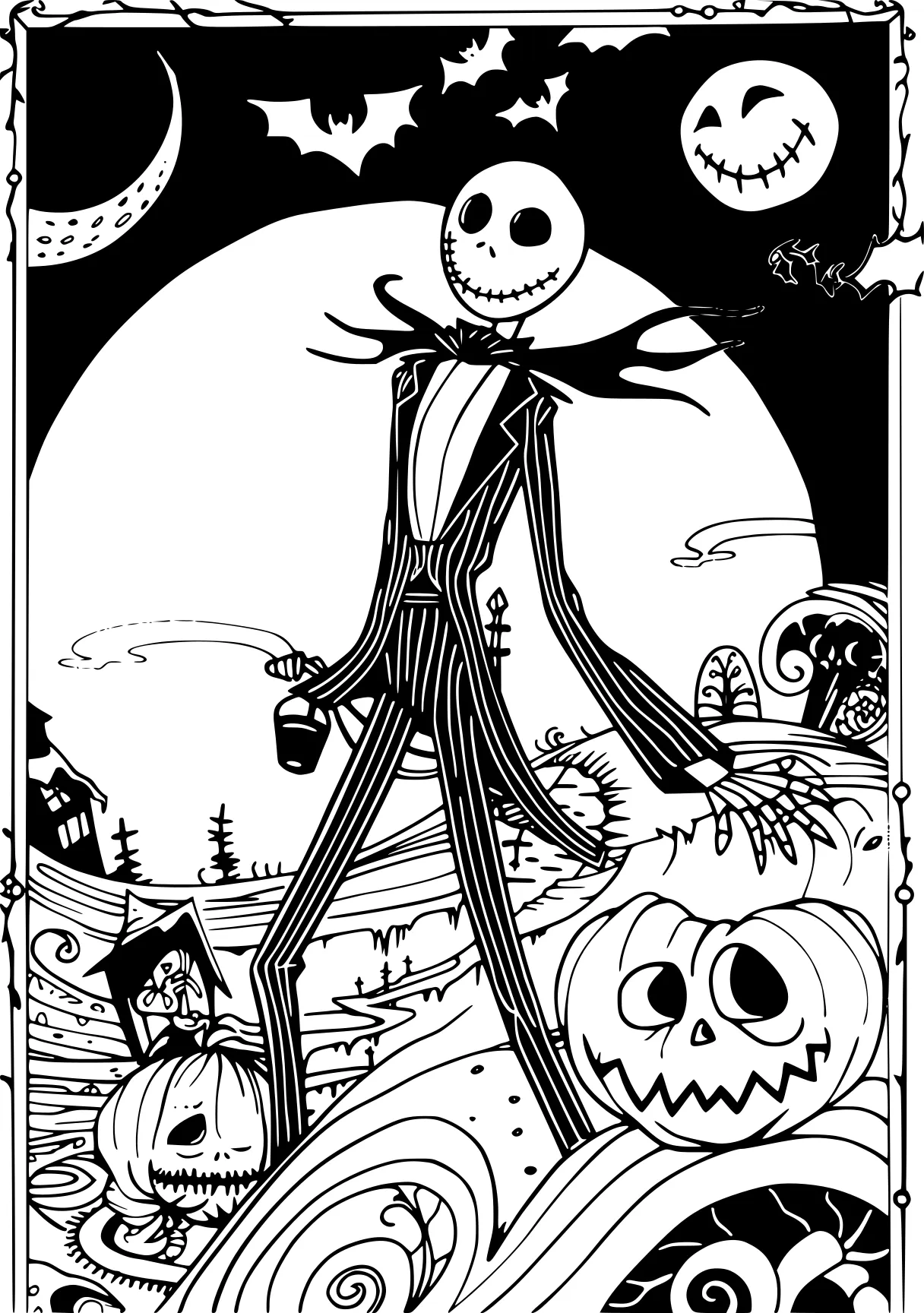 nightmare before christmas coloring page skellington, muertos, scarecrow, skeleton, vampirina, free downloads