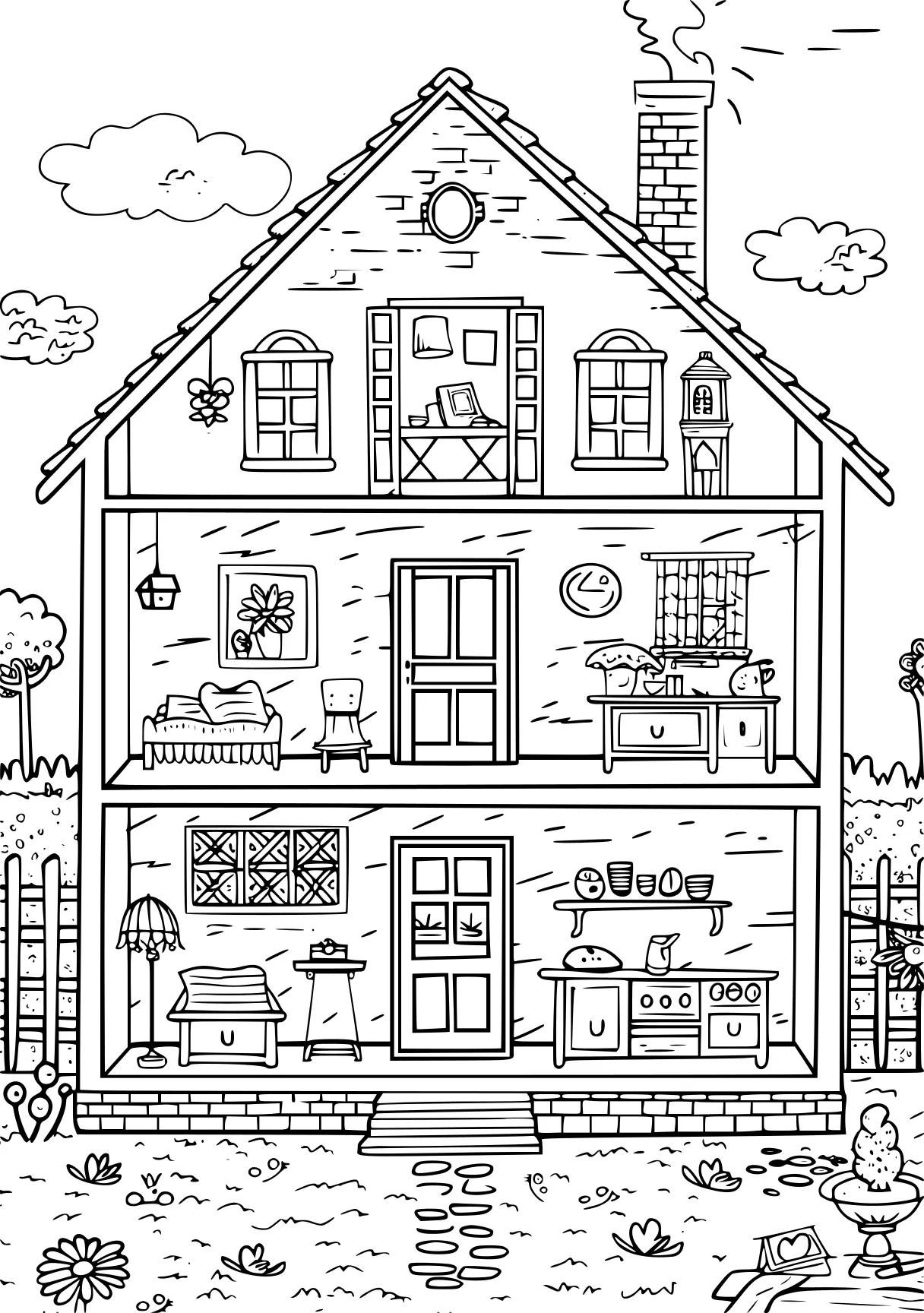 gabby's dollhouse coloring page, house, dollhouse, neighborville, free downloads