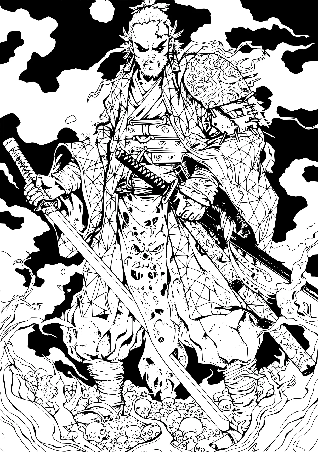 demon slayer colouring pages kaido, katana, ranger, tanjiro, hunter, free coloring page downloads