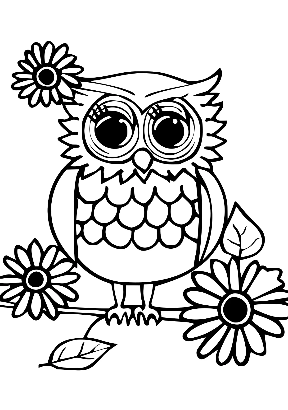 aesthetic coloring page owl, illustrator, printables, free downloads