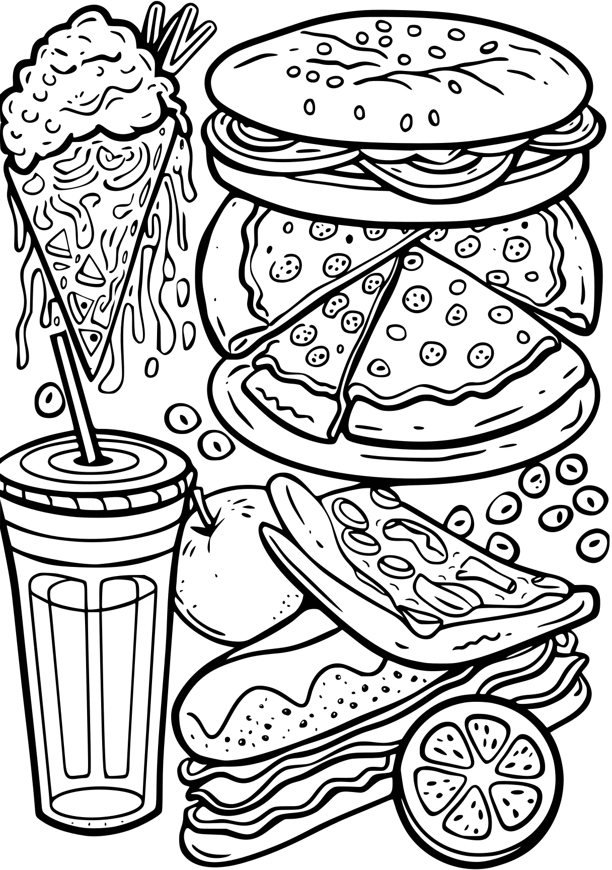 food coloring sheets foods, pizza, food, free page downloads