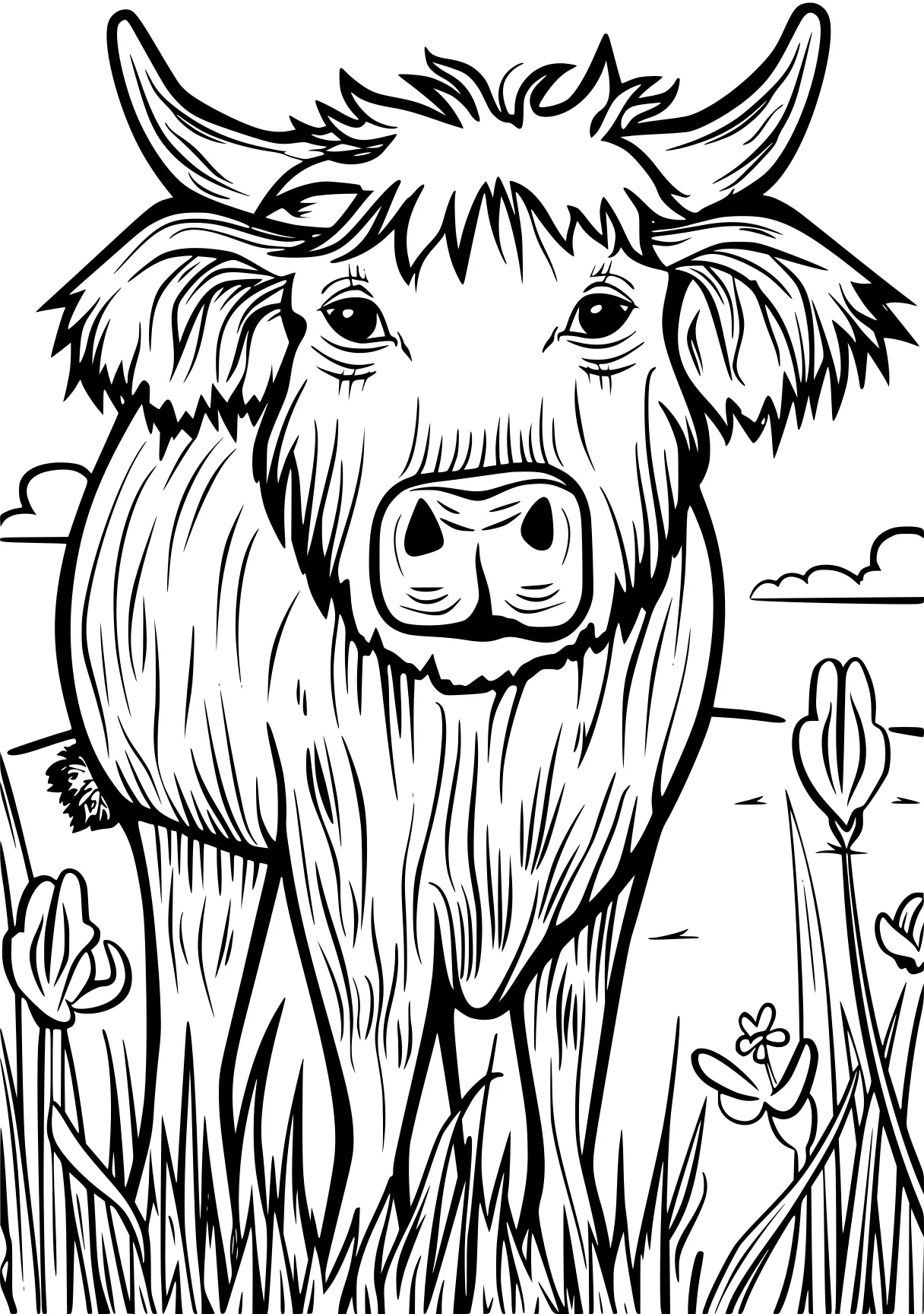 farm animal coloring pages cow, pig, buffalo, free page downloads