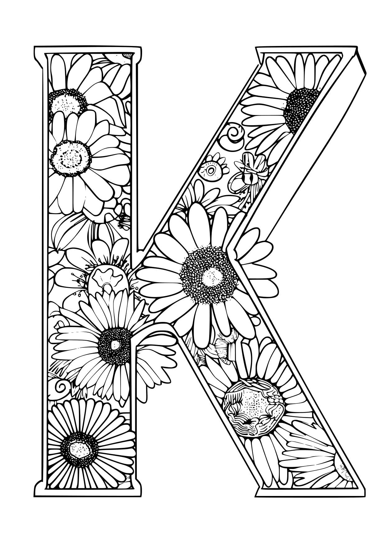 letter coloring pages, zentangle, flowers, flower, free page downloads