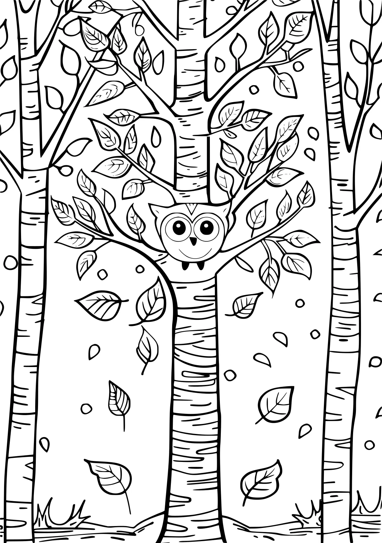 tree coloring page owl, tree, trees, free downloads