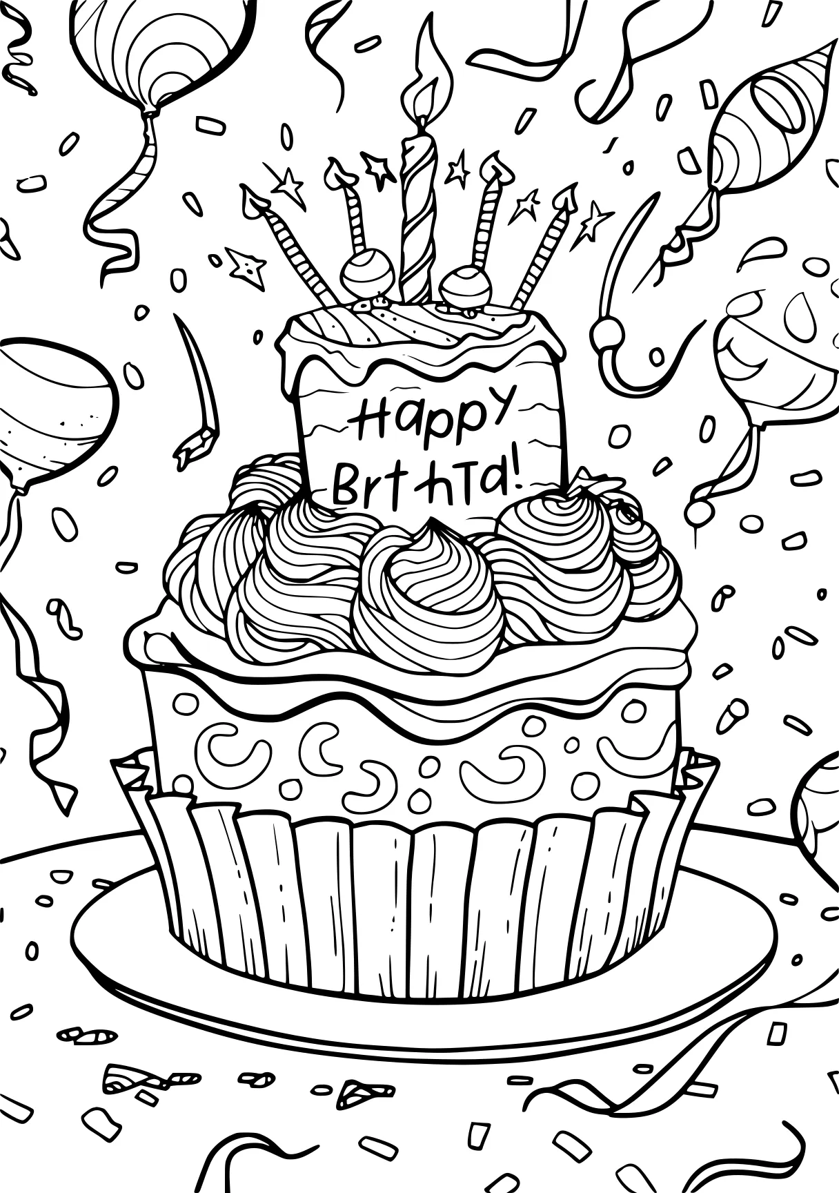 happy birthday coloring sheet, cupcake, birthday, printables, free page downloads