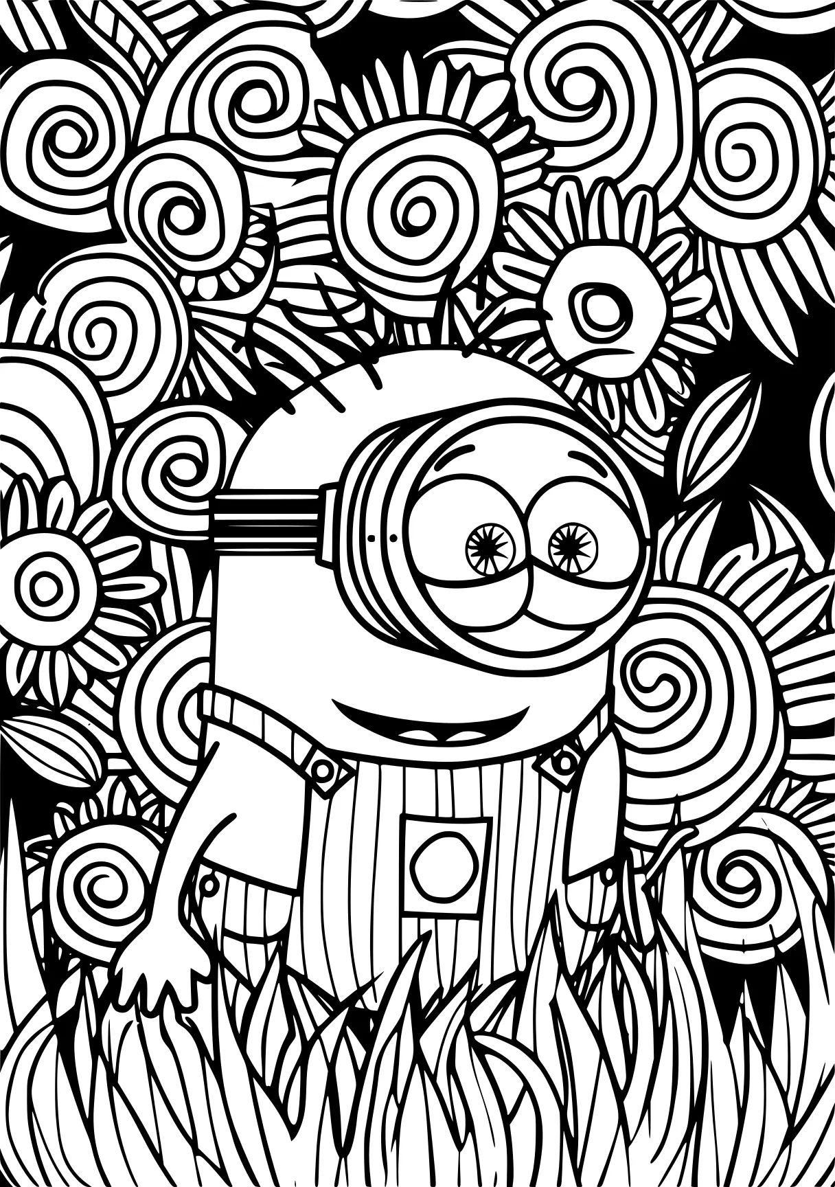 aesthetic coloring page minion, minions, zentangle, free downloads