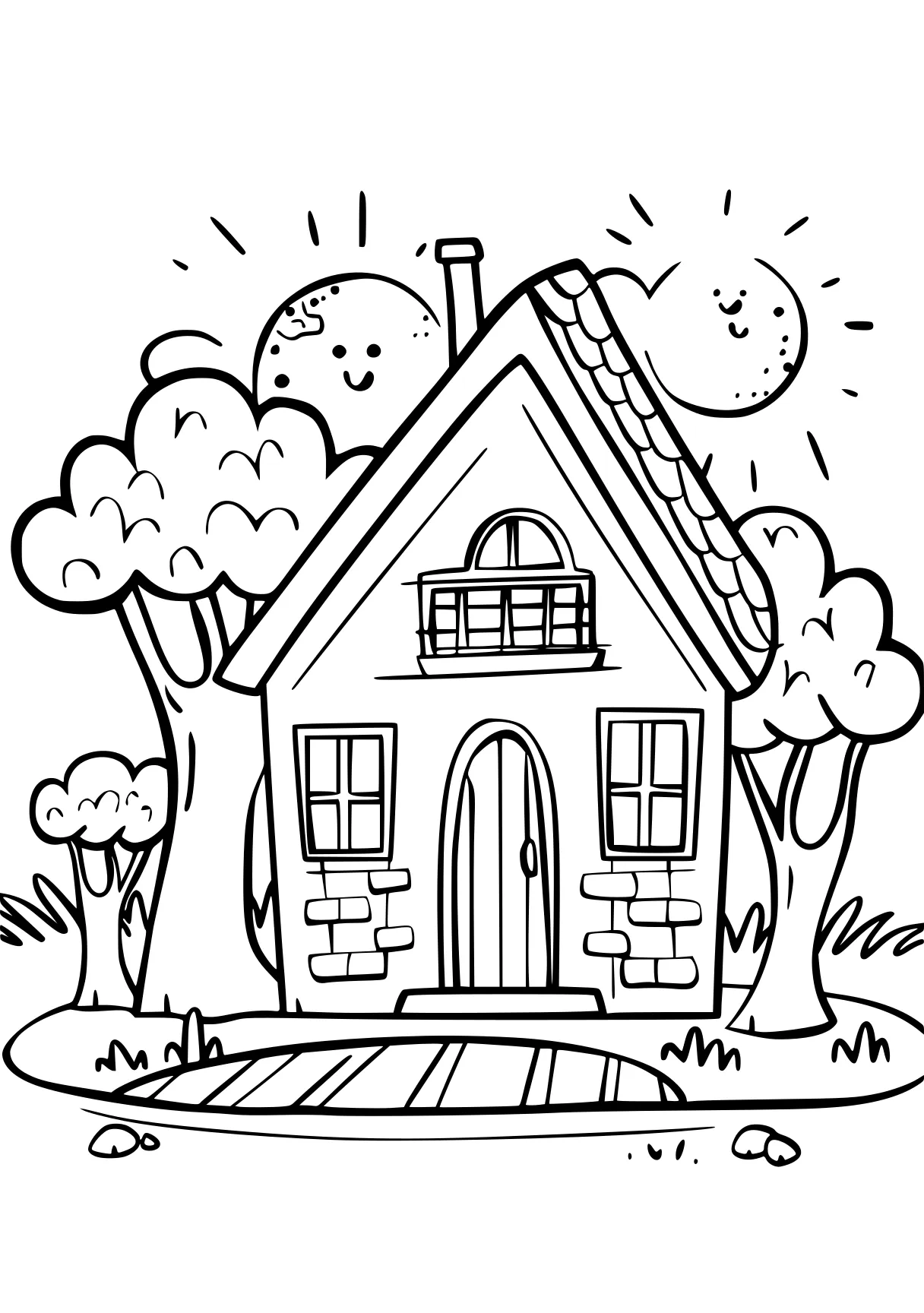 cool coloring pages house, cottagecore, illustrator, free page downloads