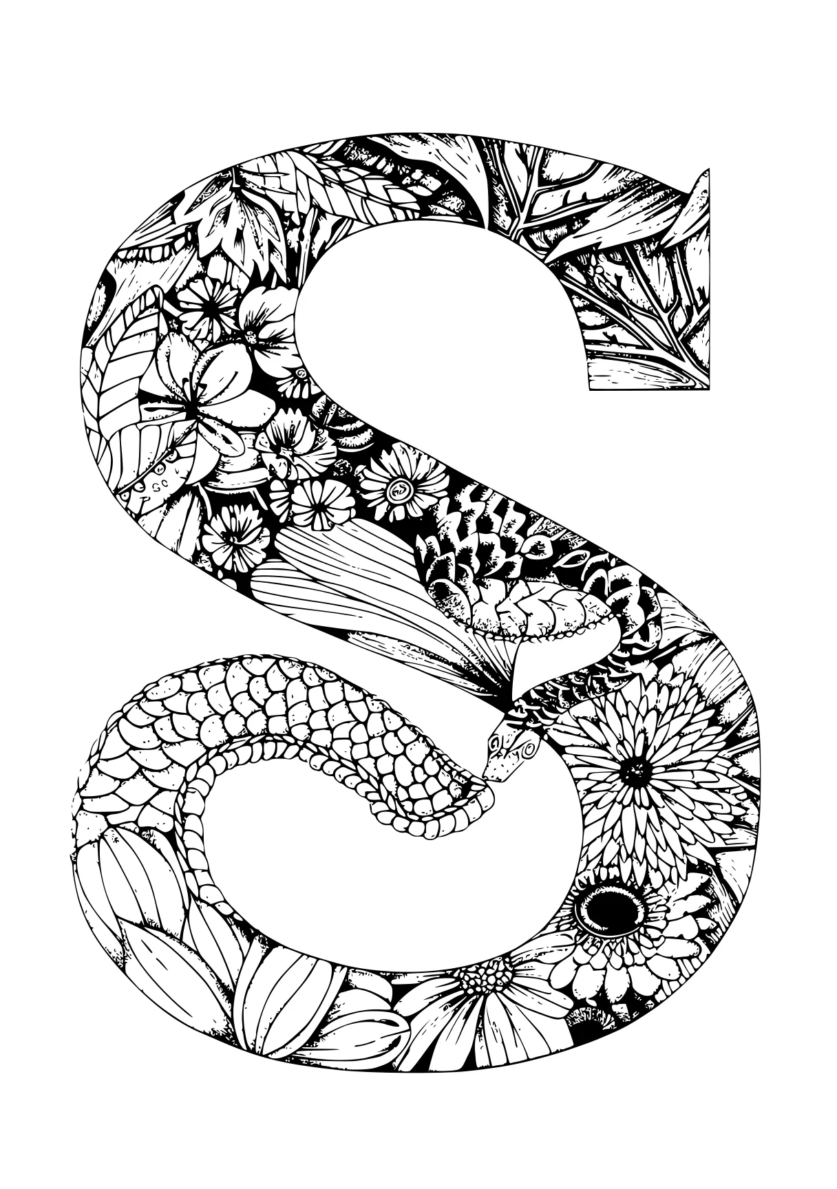 letter s coloring page five, three, a4, seahorse, two, free downloads