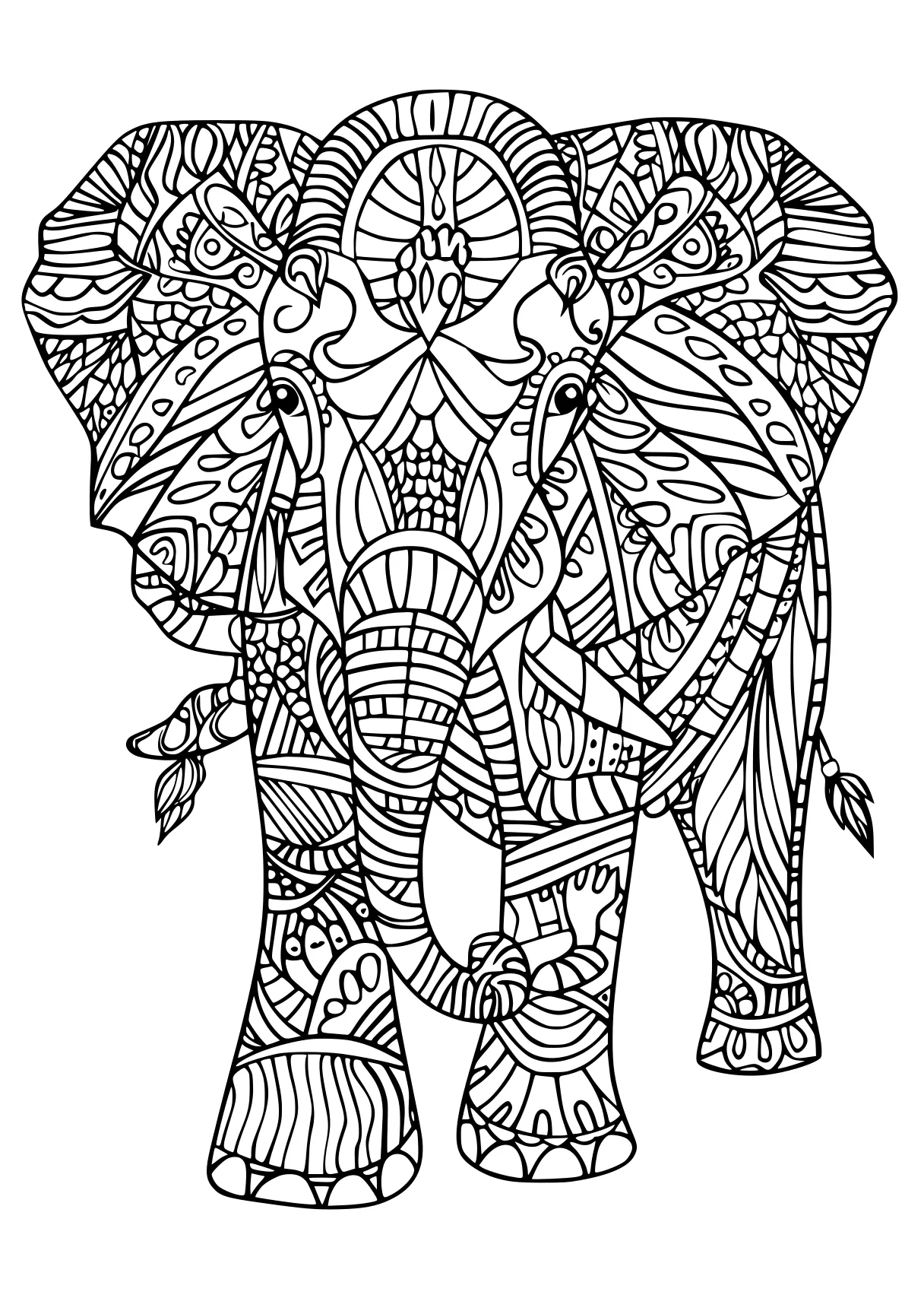 animal coloring pages for adults elephant, zentangle, triceratops, free page downloads