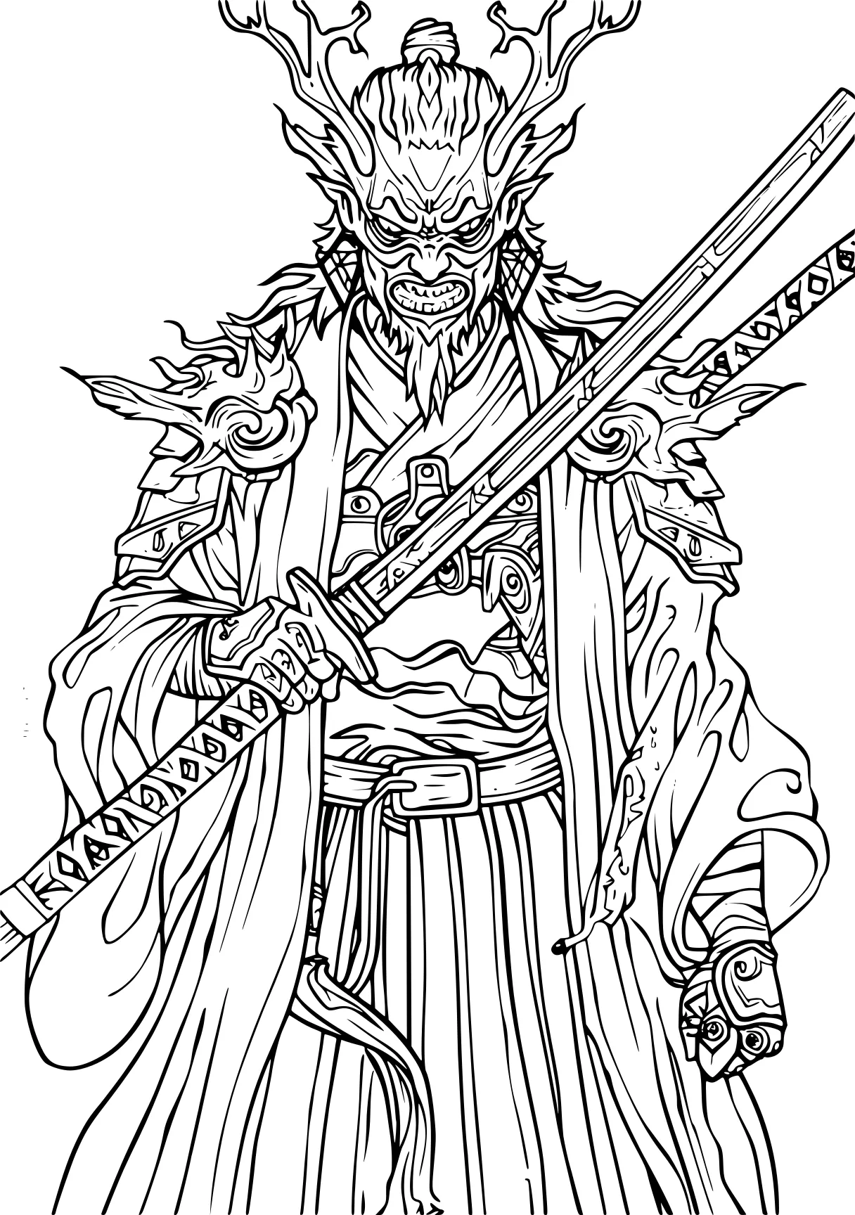 demon slayer coloring page tanjiro, kaido, sword, pencils, free downloads