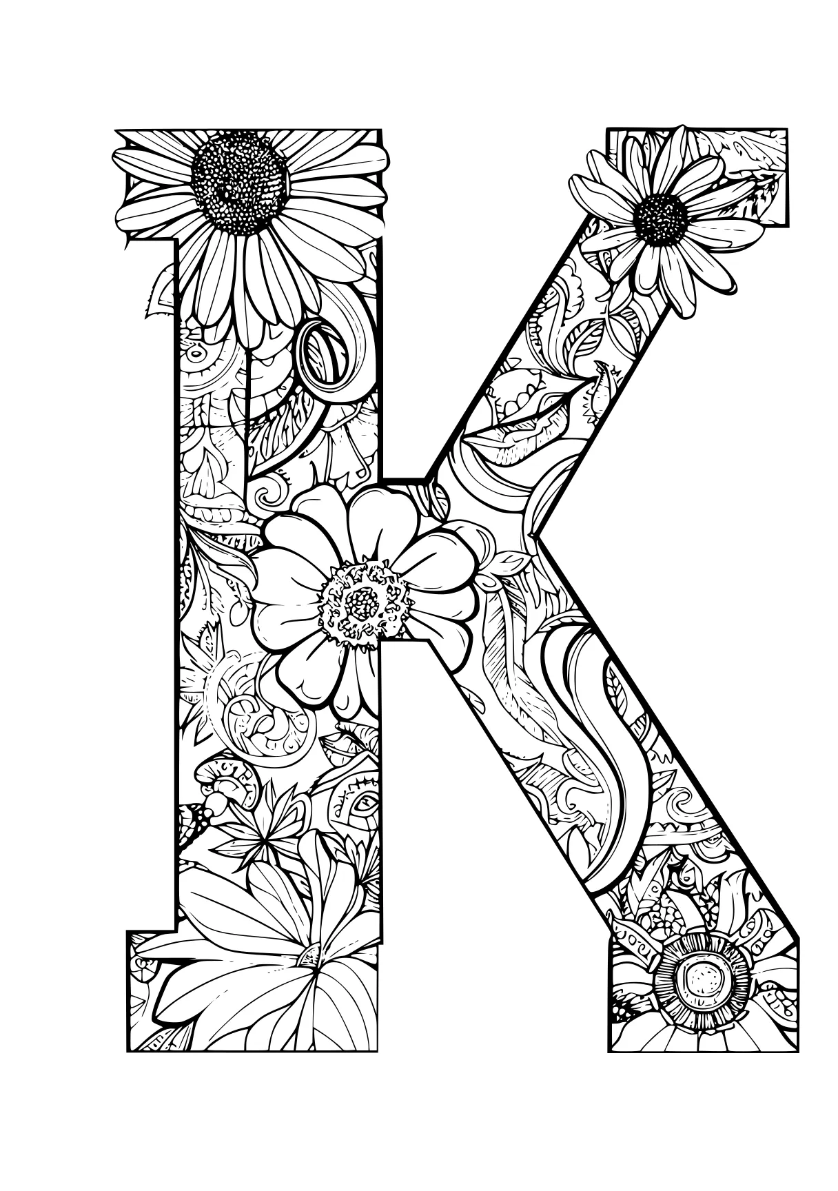 letter coloring pages, letters, floral, design, free page downloads