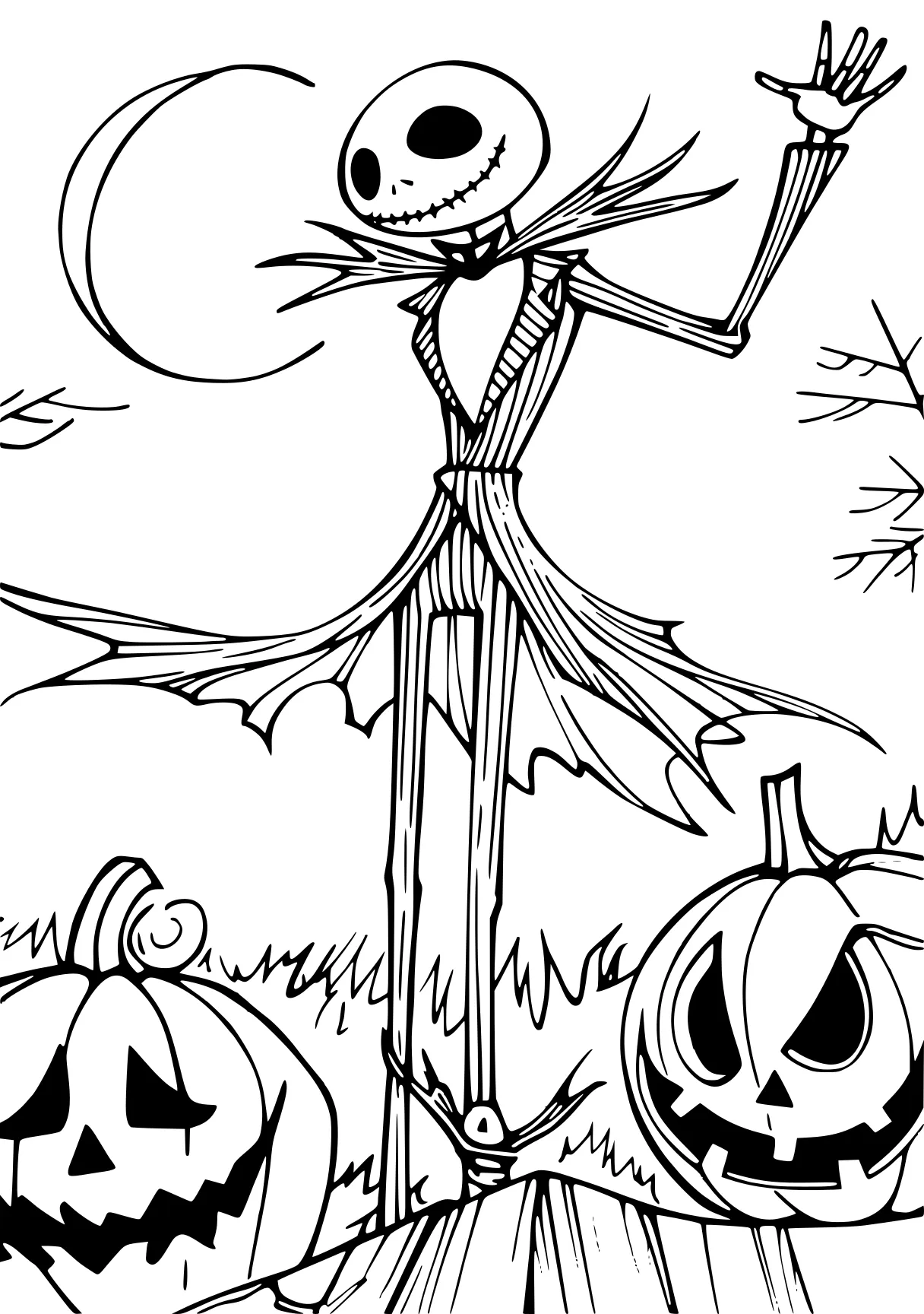 nightmare before christmas coloring page scarecrow, skellington, witch, leg, pumpkin, free downloads