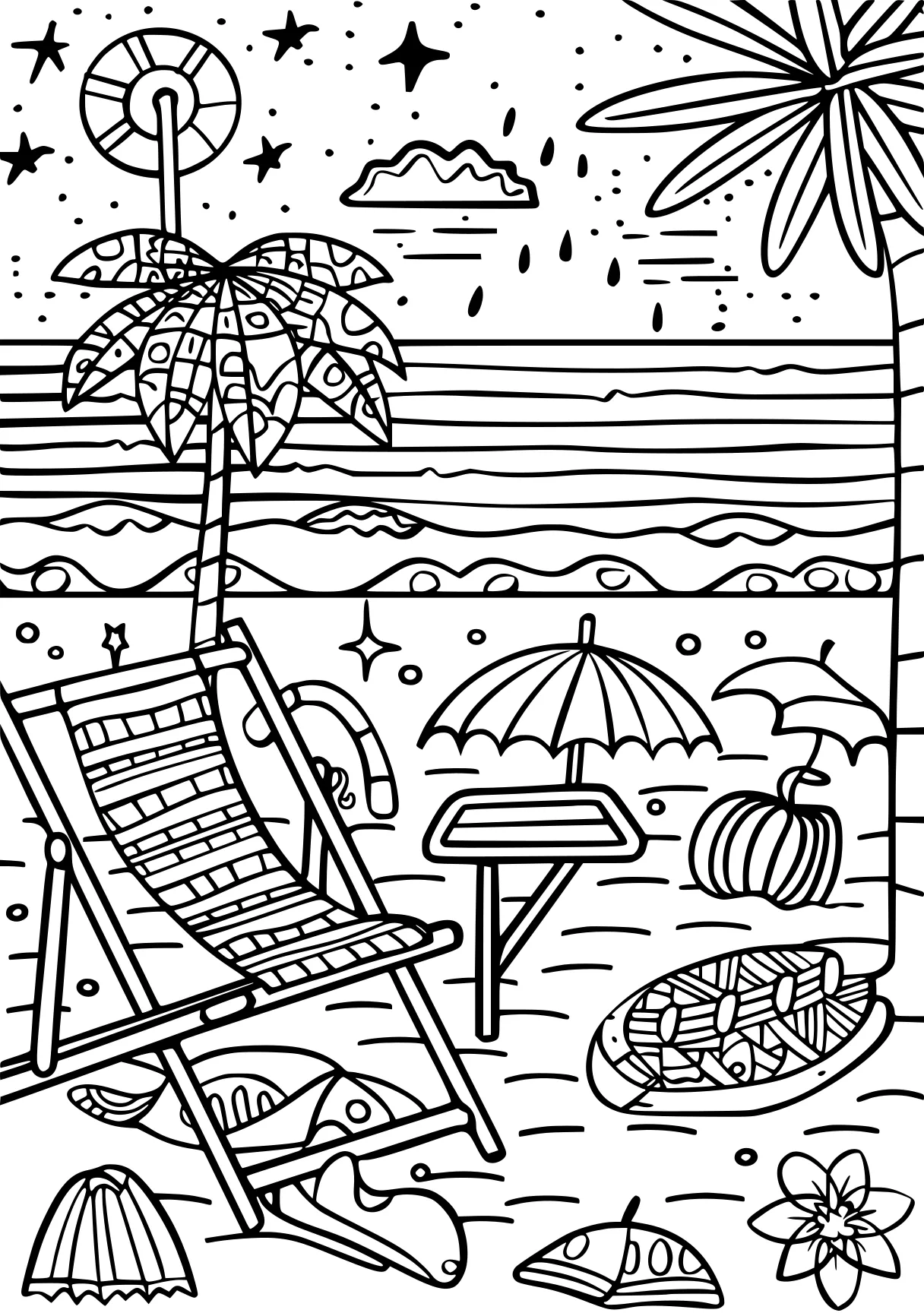 summer coloring sheet, umbrella, printables, zentangle, free page downloads