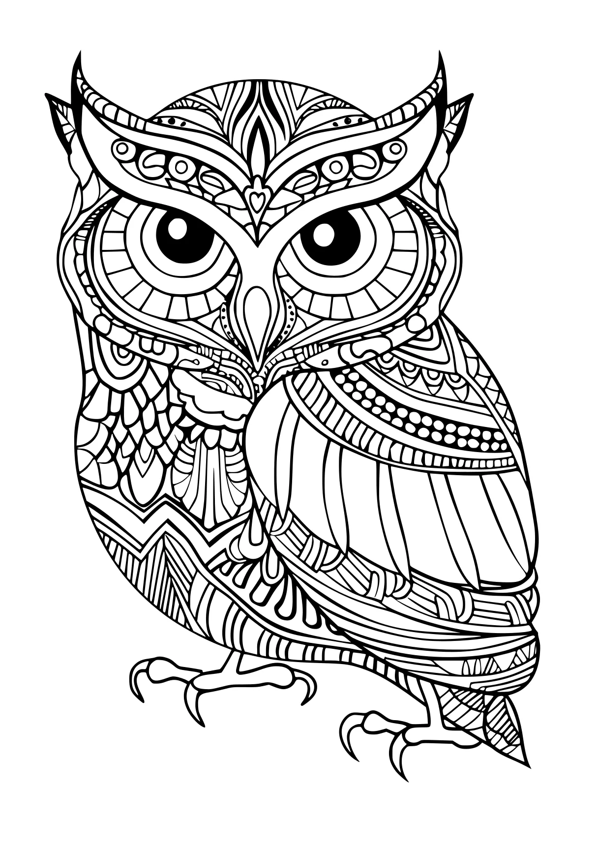 coloring pages online owl, zentangle, illustrator, free page downloads