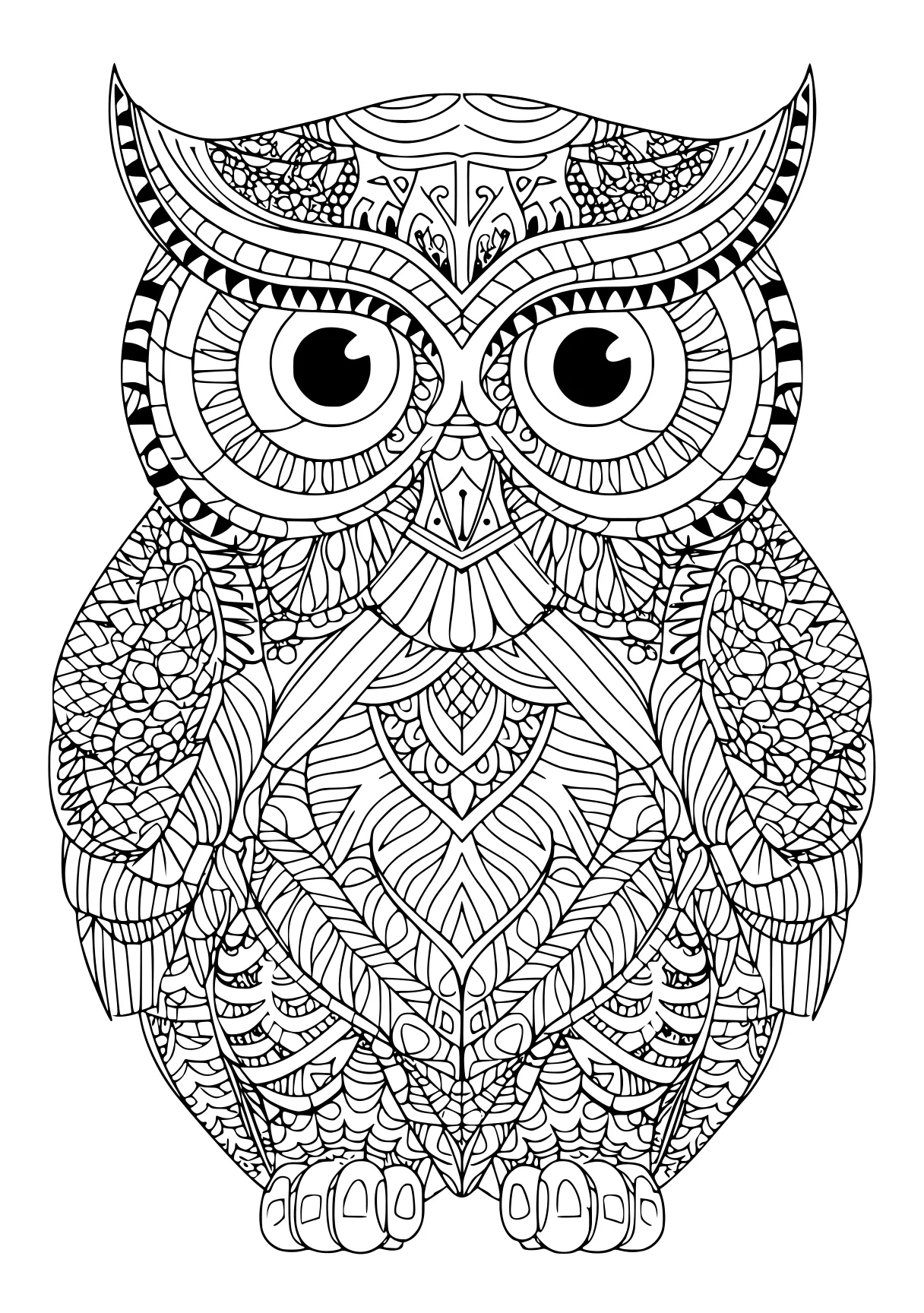 coloring online for adults owl, zentangle, illustrator, free page downloads