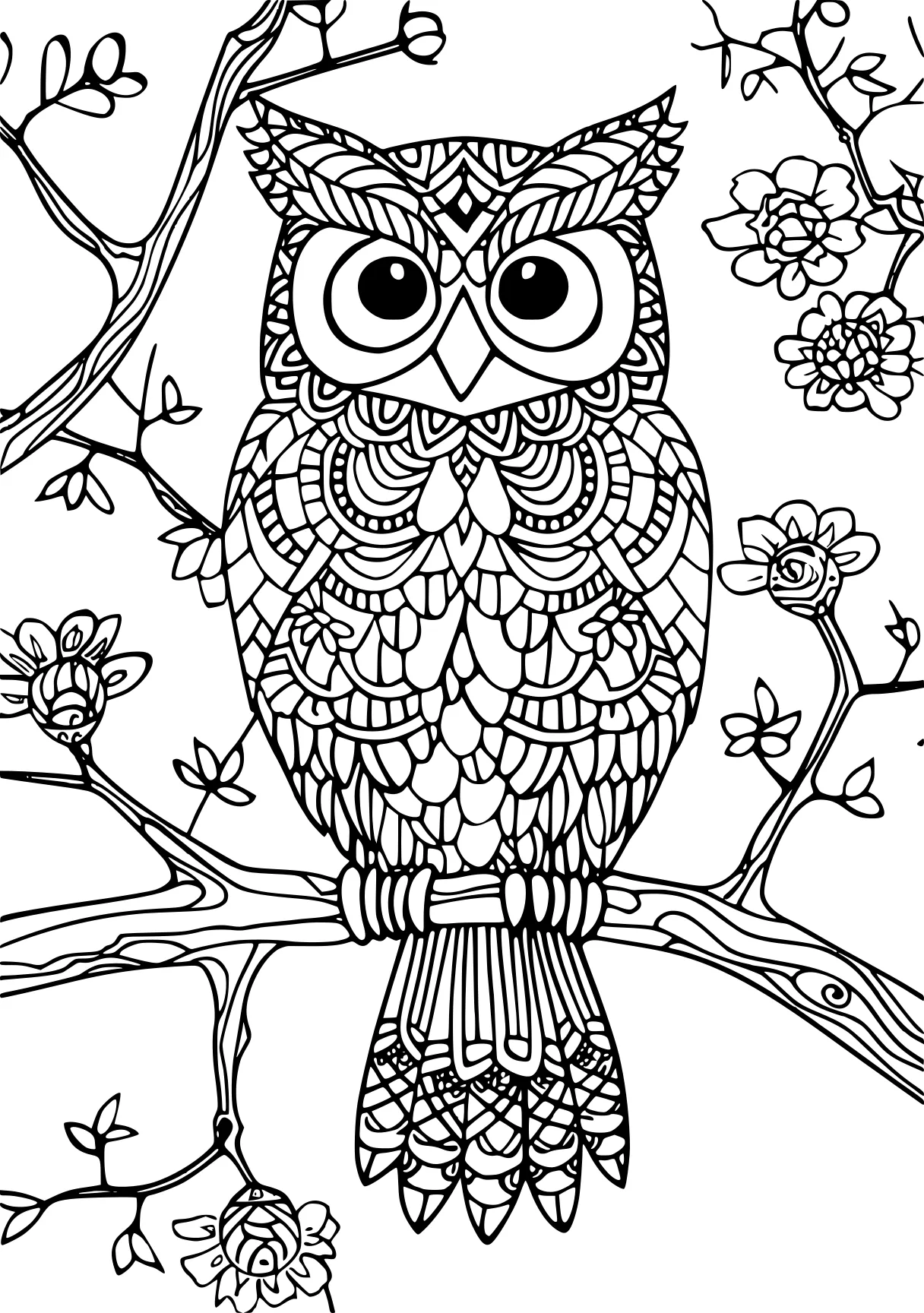 online coloring pages owl, colouring, zentangle, free page downloads