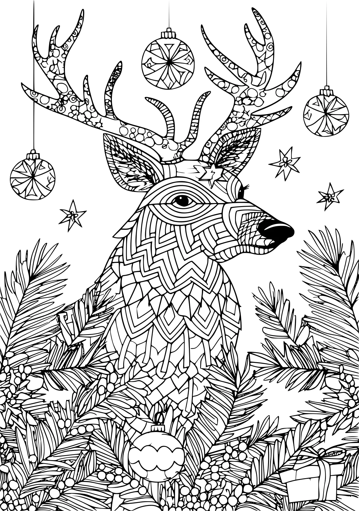 christmas coloring sheets printable zentangle, reindeer, deer, free page downloads