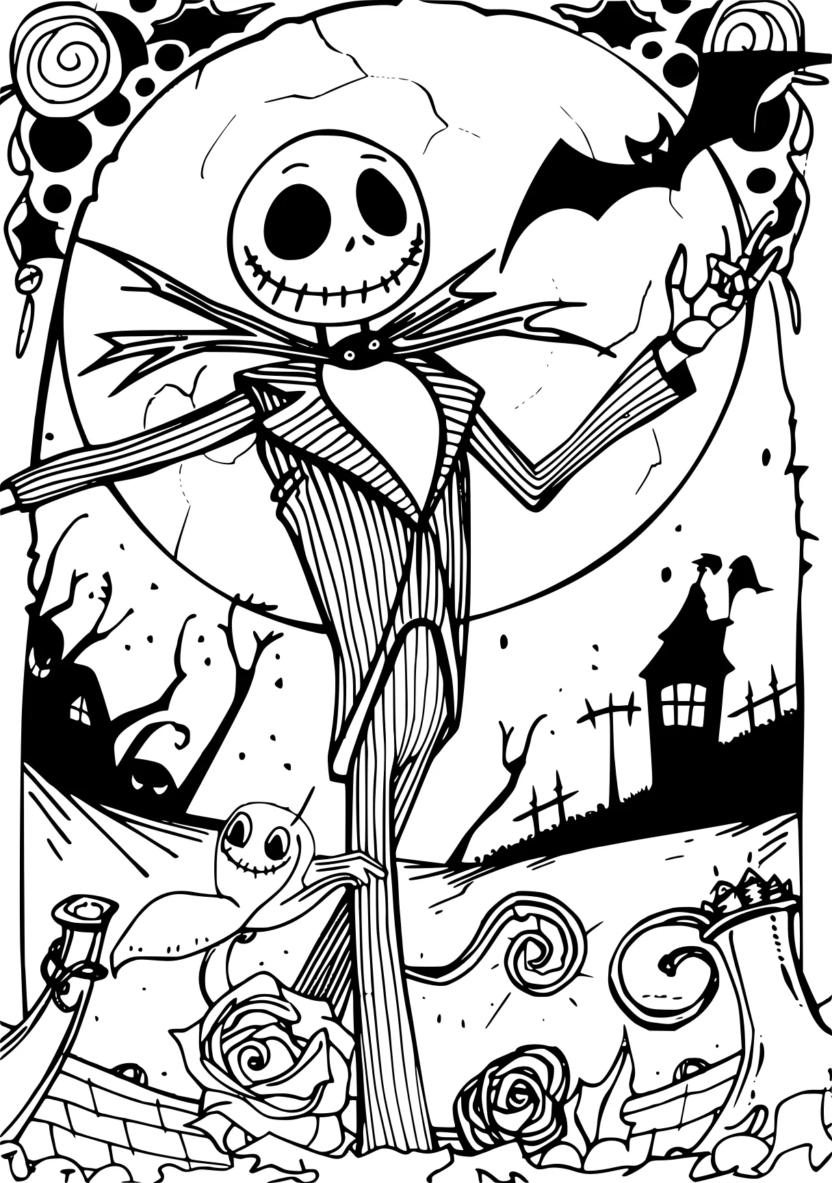 nightmare before christmas coloring pages skellington, vampirina, skeleton, muertos, scarecrow, free page downloads