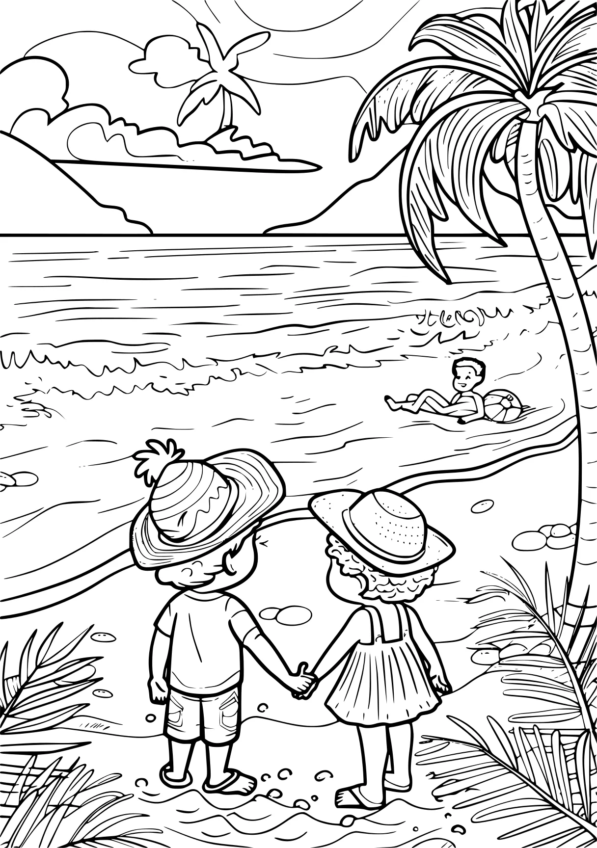 at the beach coloring pages, coloring, preview, pencils, free page downloads