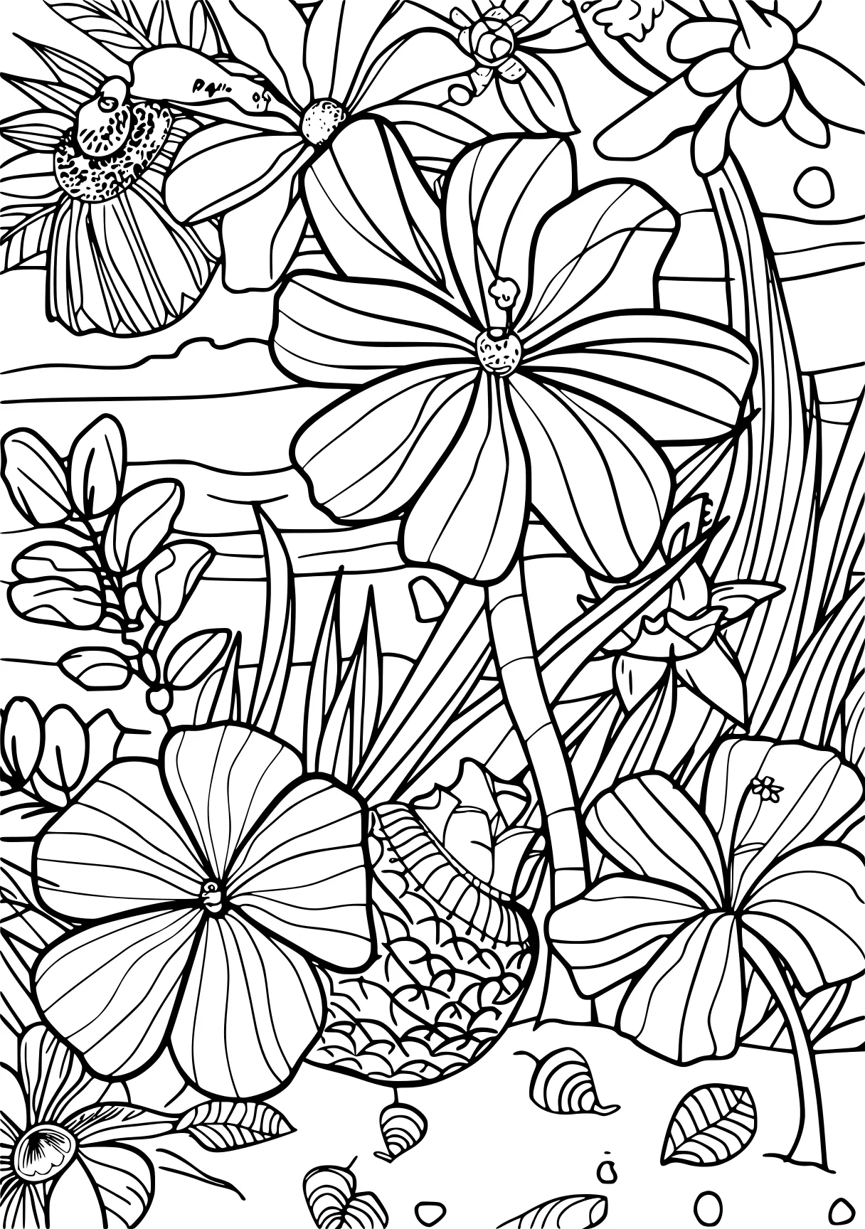 summer coloring sheet, colouring, zentangle, plants, free page downloads