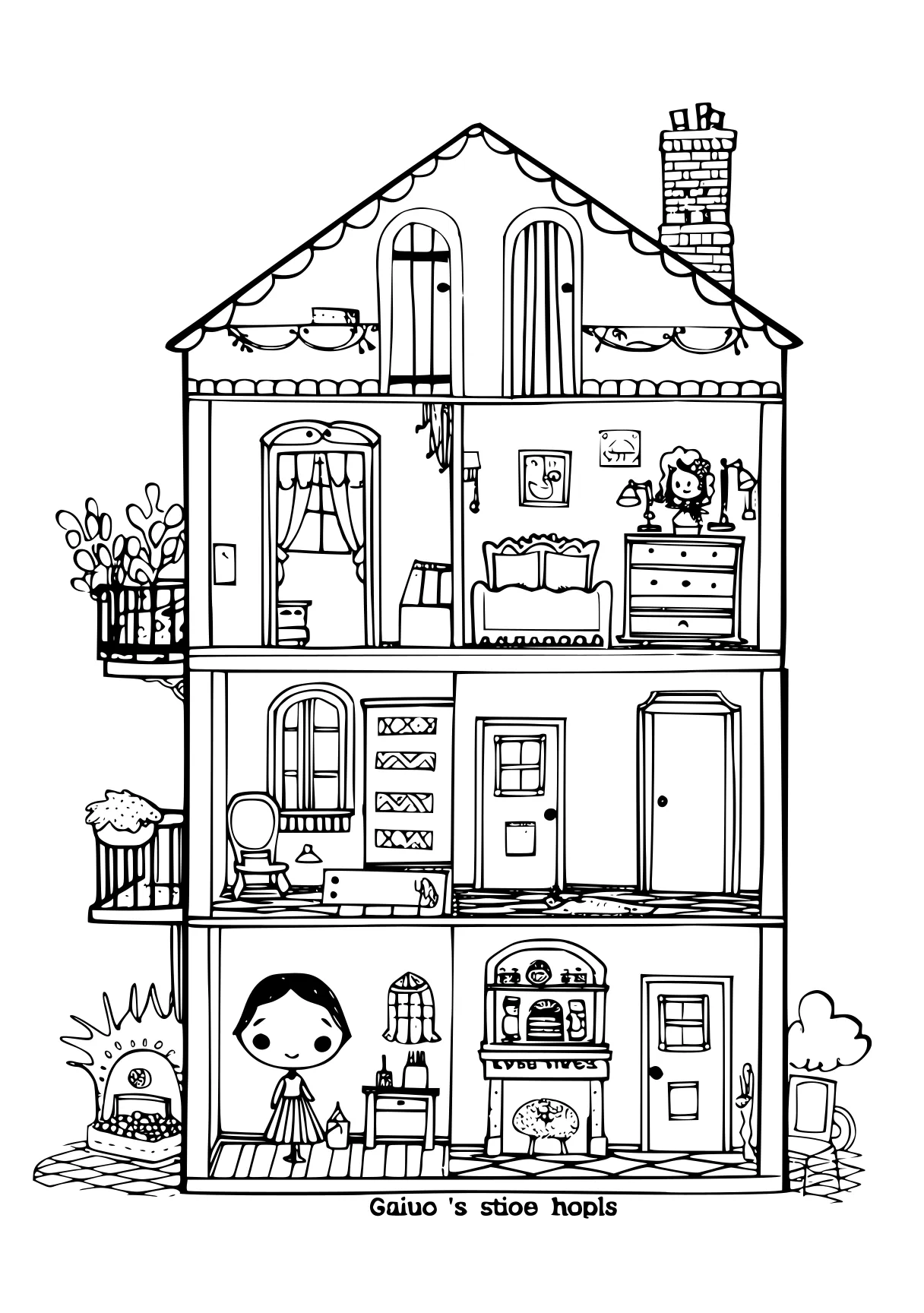 gabby's dollhouse coloring page, dollhouse, house, worksheet, free downloads