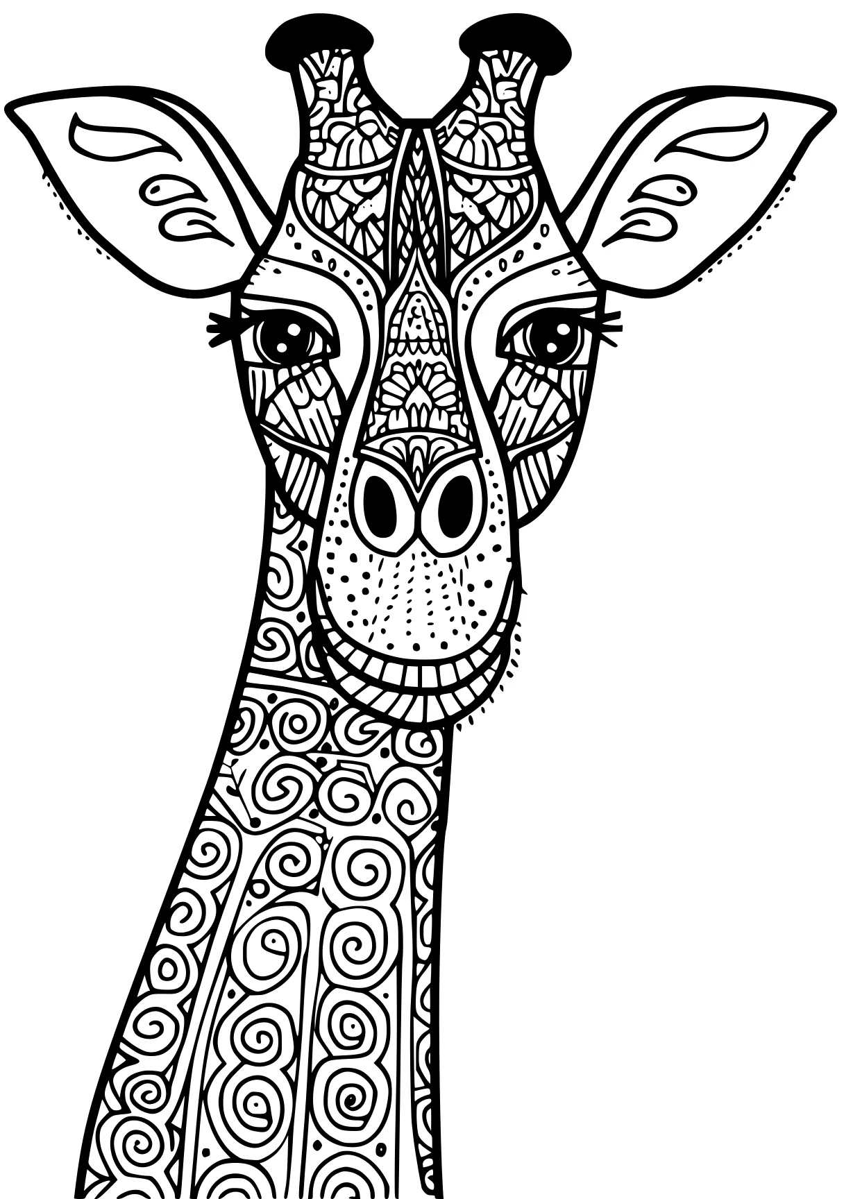 coloring pages printable animals giraffe, zentangle, deer, llama, elephant, free page downloads