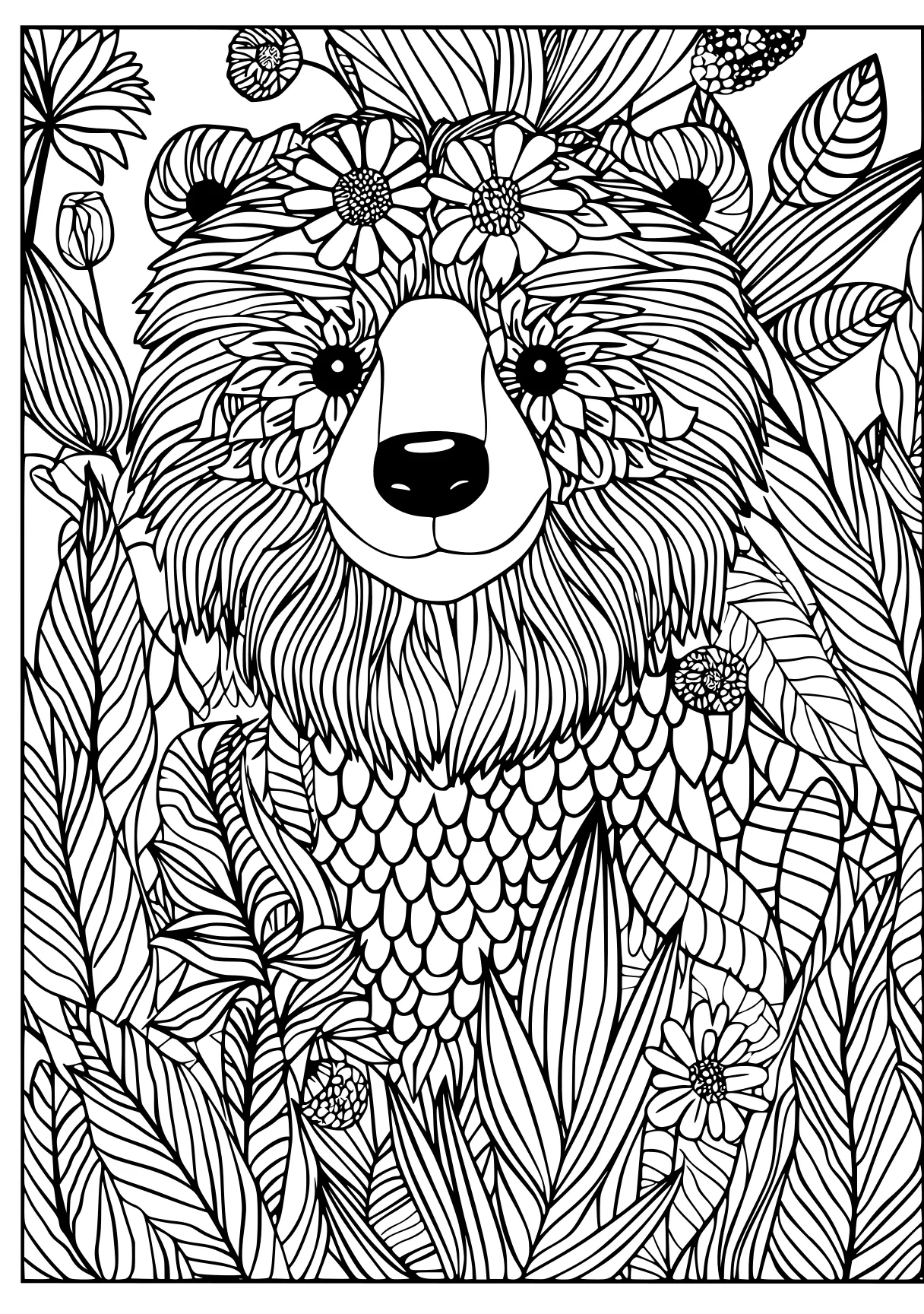 adult coloring book pages, bear, zentangle, colouring, free page downloads