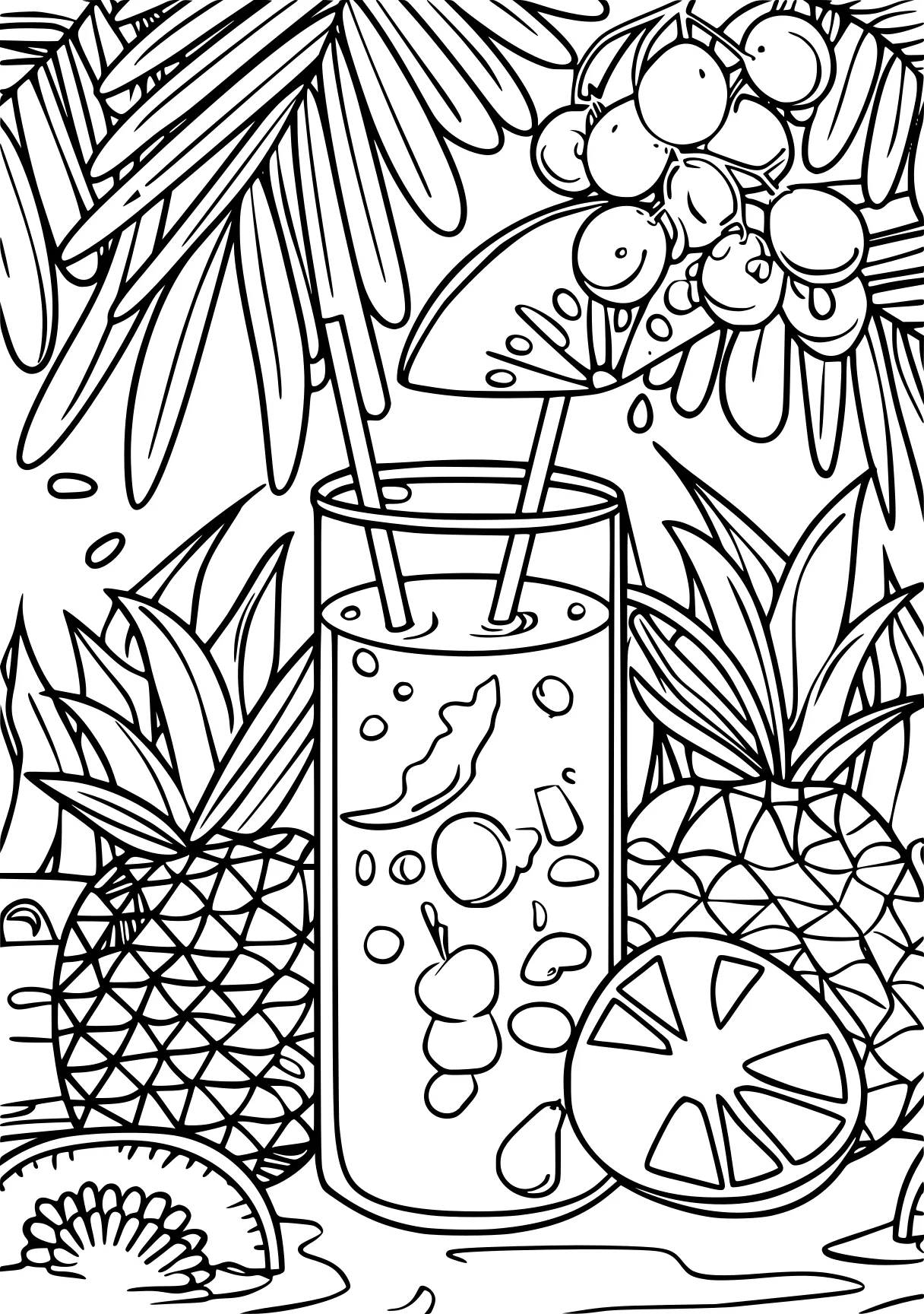 summer coloring sheet, pineapple, zentangle, plants, free page downloads