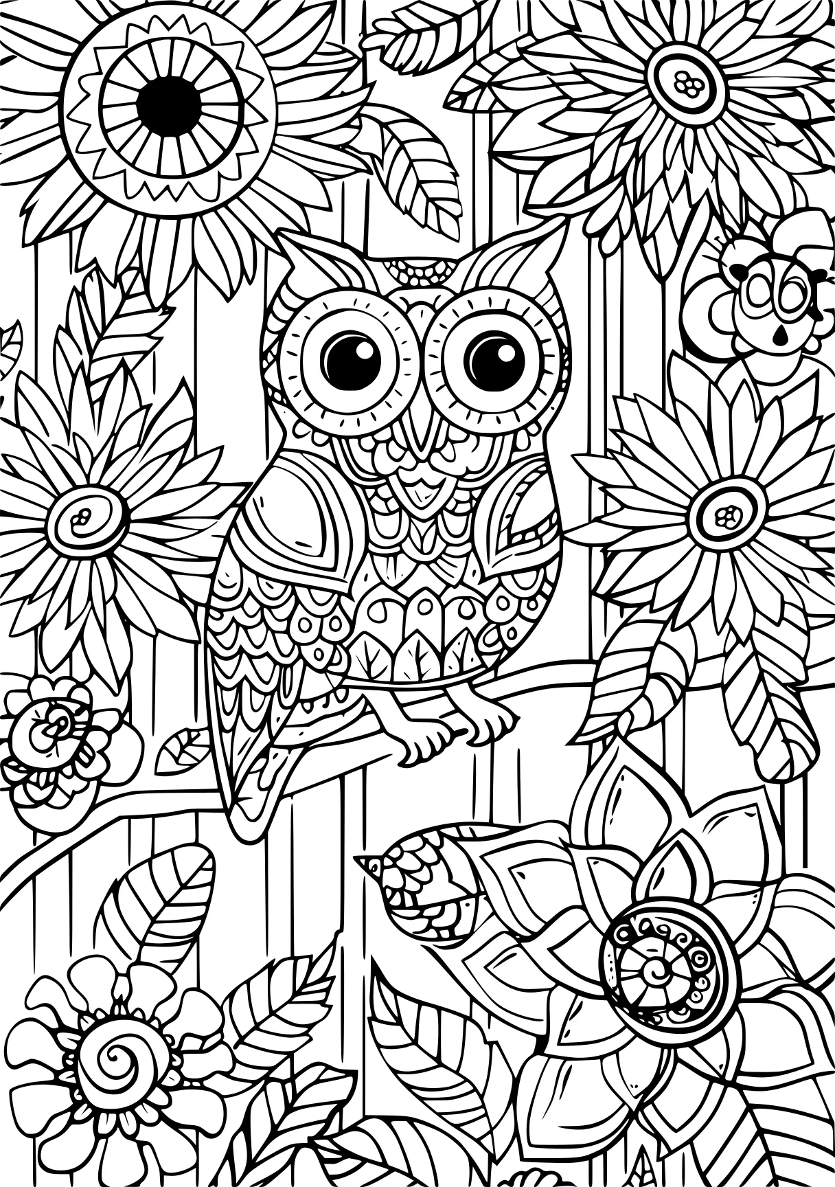 wednesday coloring page, owl, colouring, zentangle, free downloads