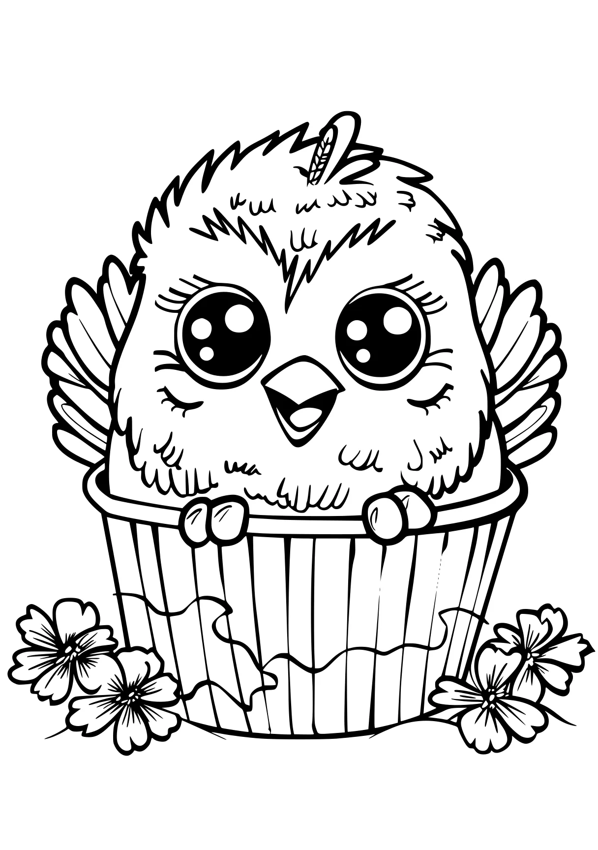 cute coloring pages printable cupcake, owl, hedgehog, chick, popcorn, free page downloads