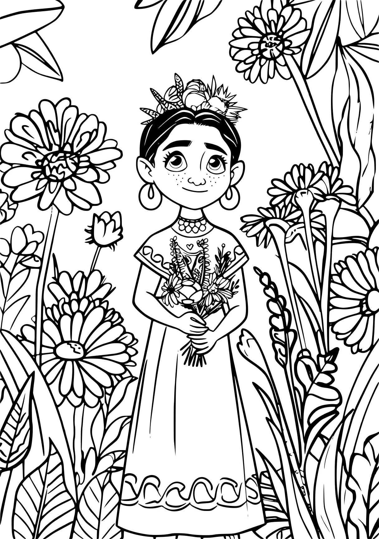 encanto color page, printables, tiana, princess, free coloring downloads