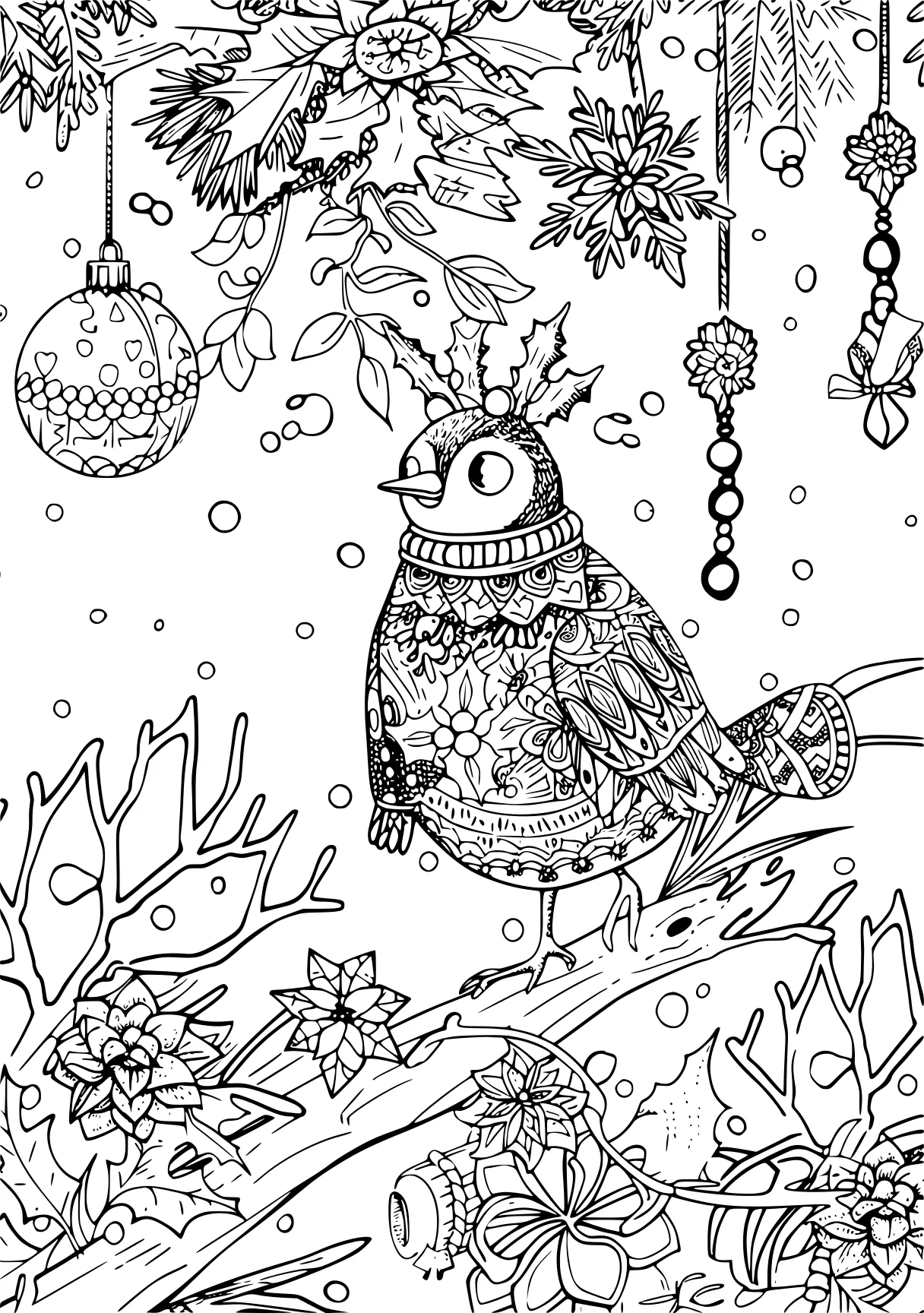 christmas coloring sheets, zentangle, owl, ornament, free page downloads