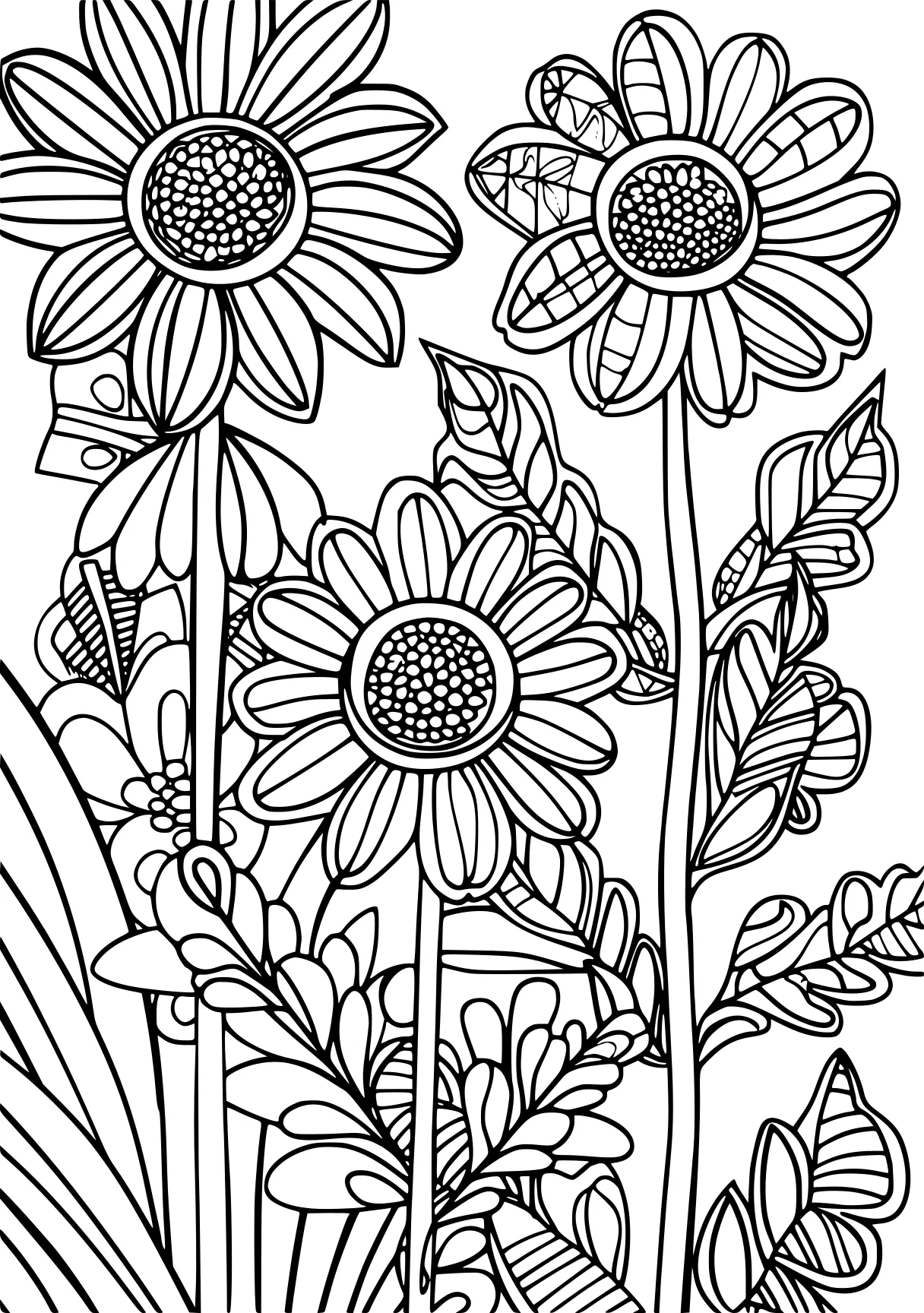 flower coloring pages for adults, zentangle, colouring, sunflower, free page downloads