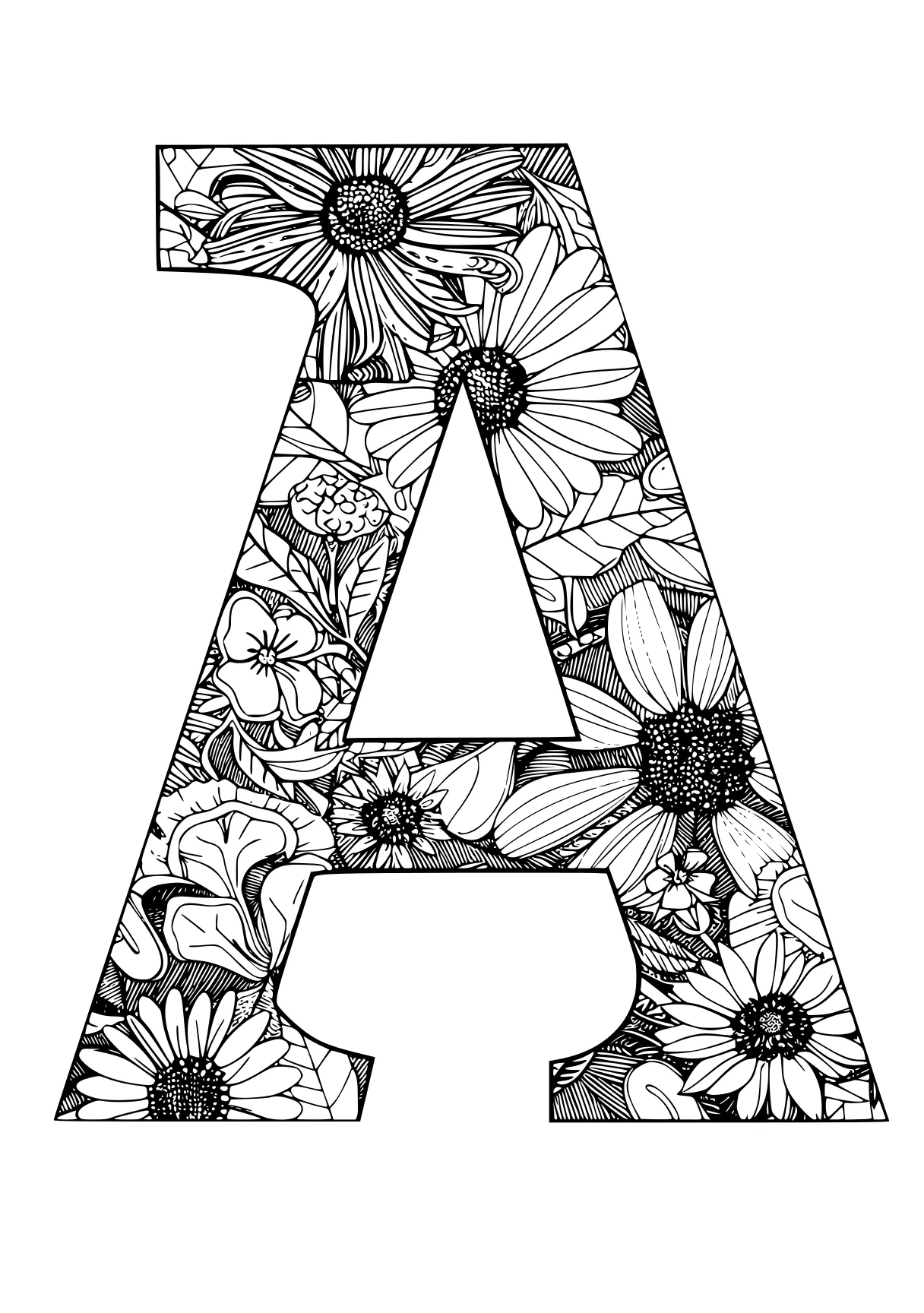 letter a coloring pages a4, floral, letters, a, an, free page downloads