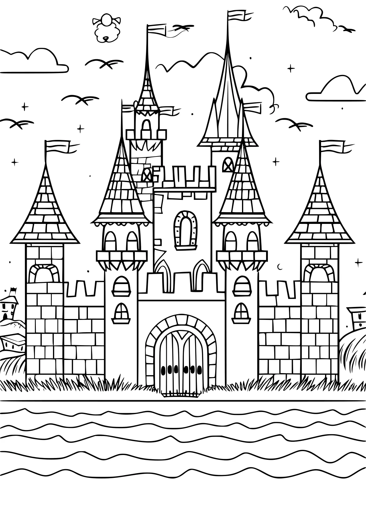 castle coloring page, castle, printables, illustrator, free downloads