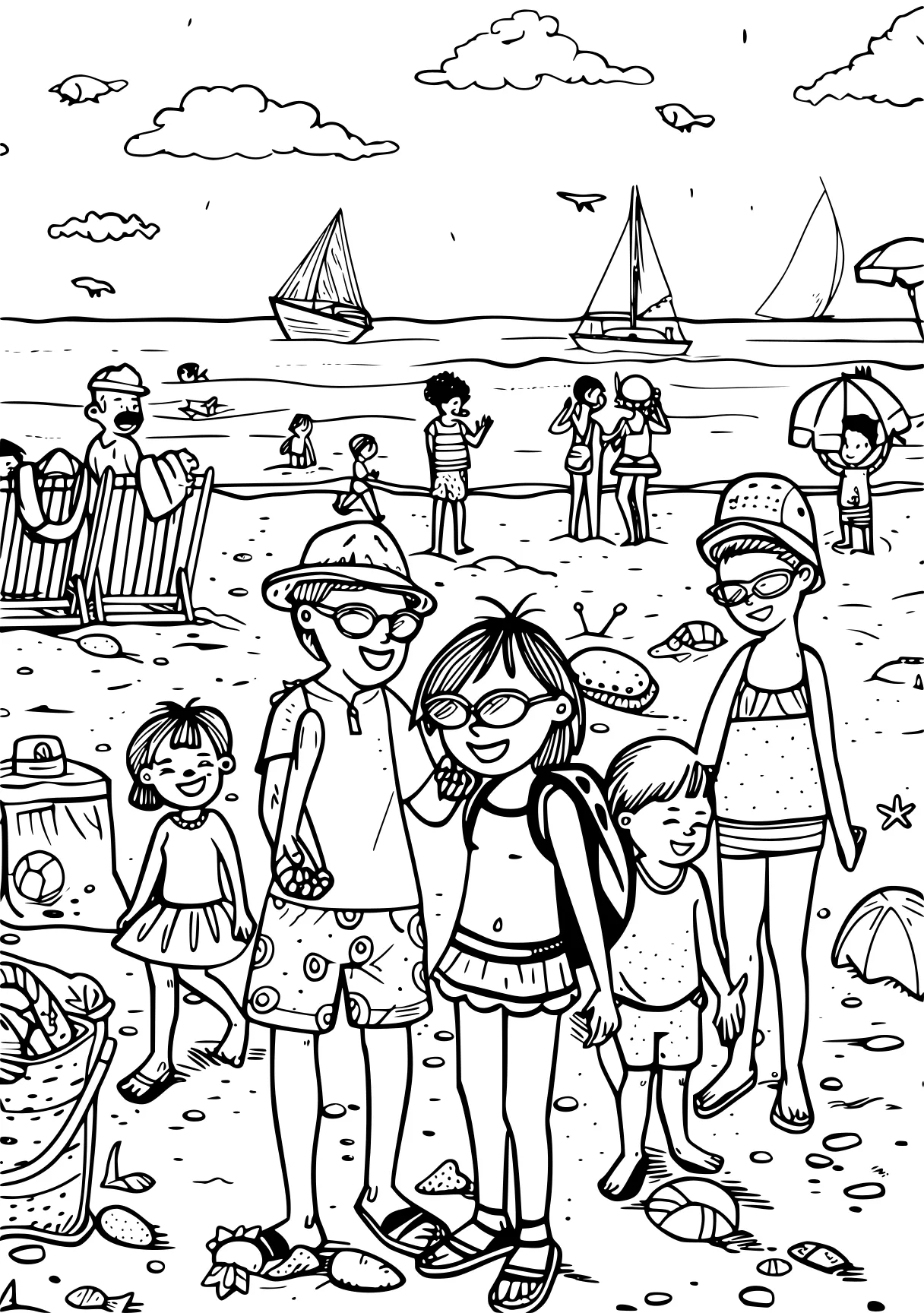 at the beach coloring pages, children, beach, playmobil, free page downloads