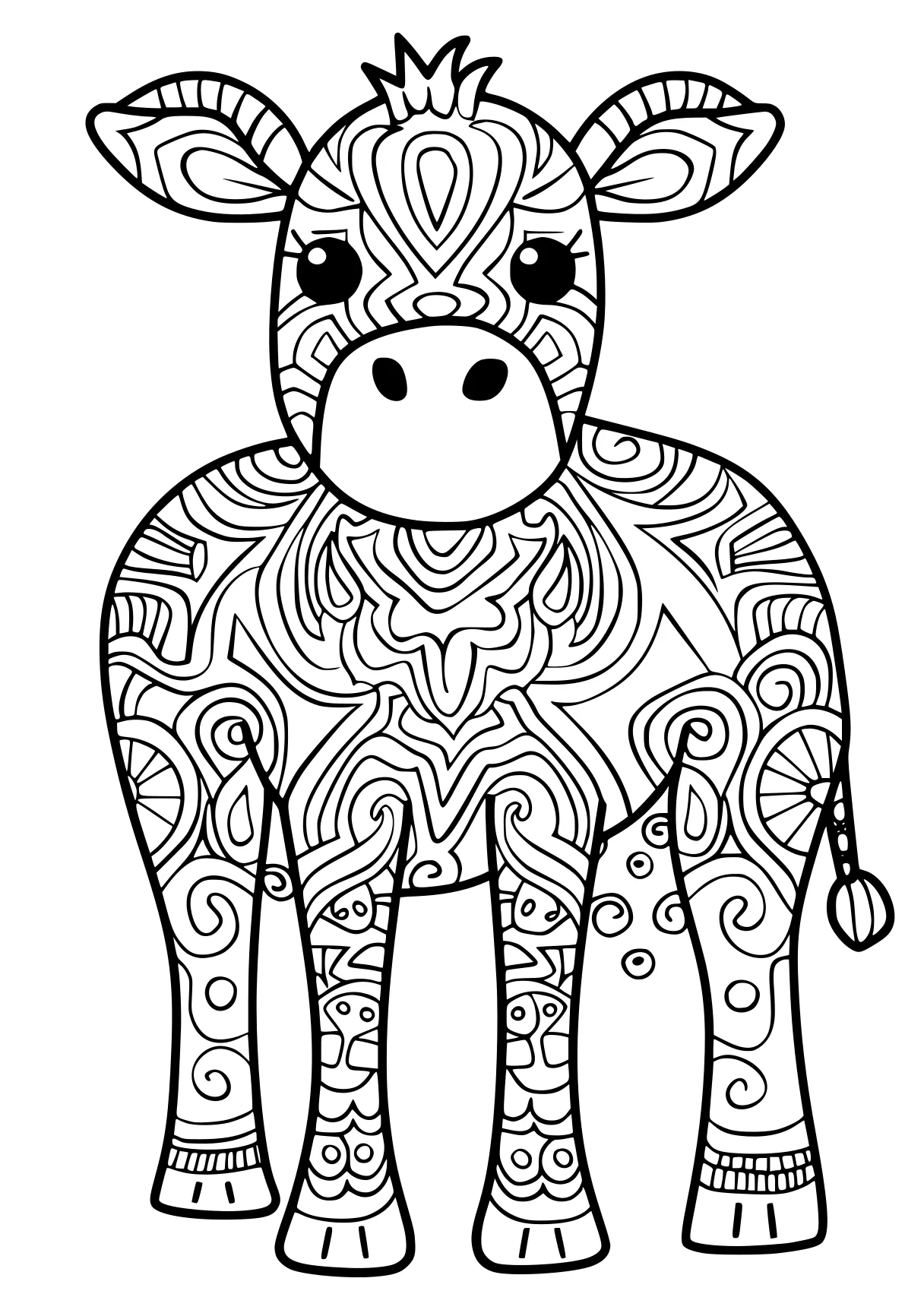 animal coloring pages for adults cow, llama, elephant, free page downloads