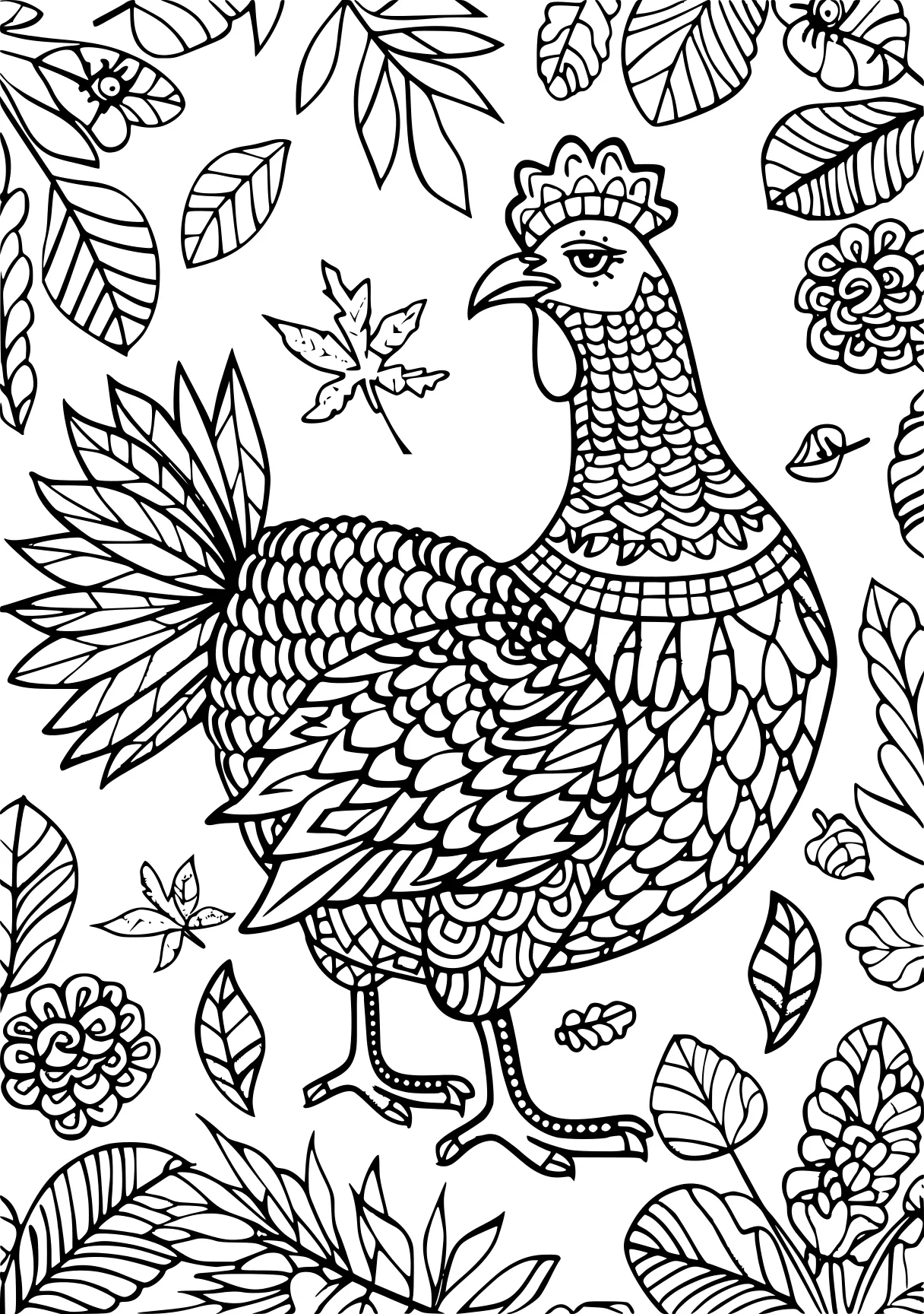 thanksgiving activity sheets, zentangle, rooster, colouring, free coloring page downloads