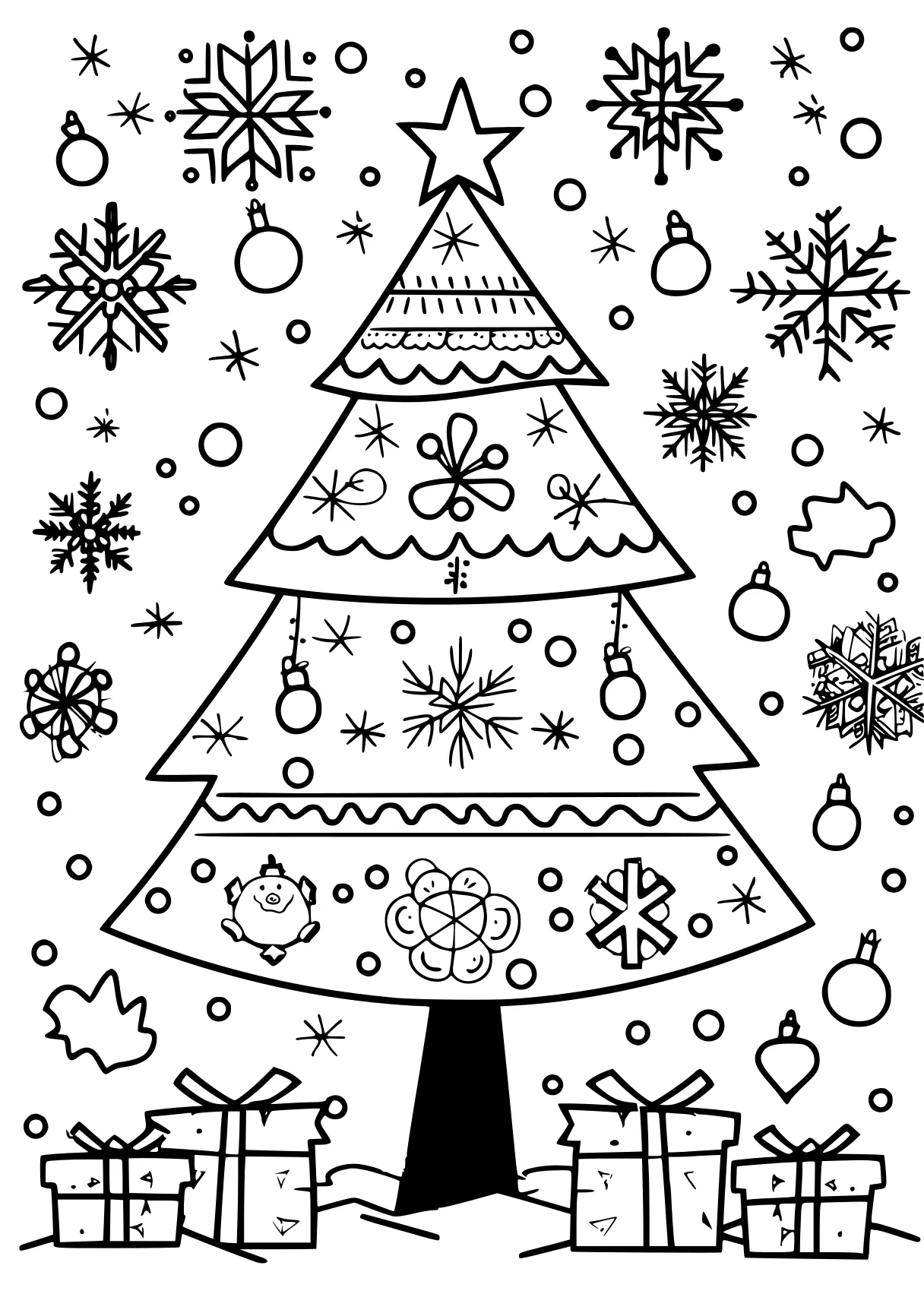 free christmas coloring pages tree, snowflakes, merry, page downloads