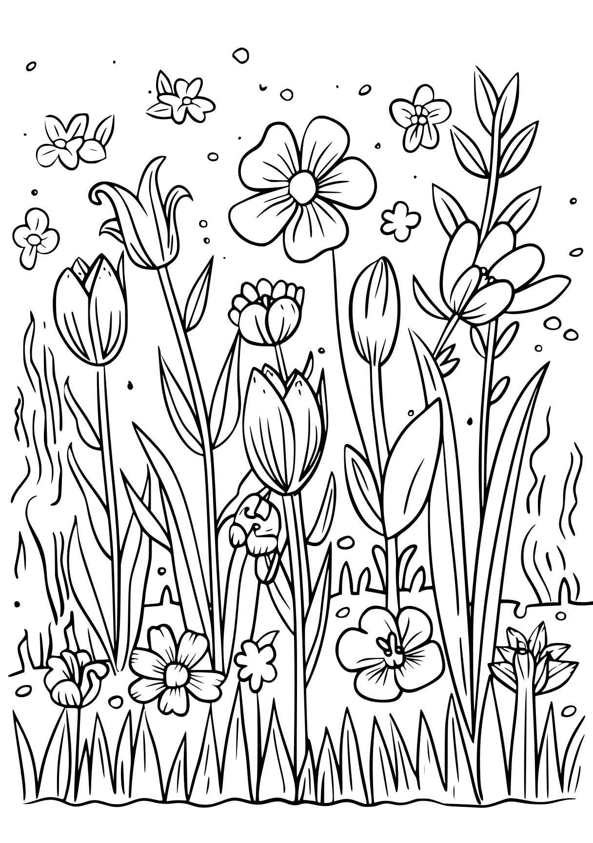 spring time coloring pages, flowers, plants, tulip, free page downloads