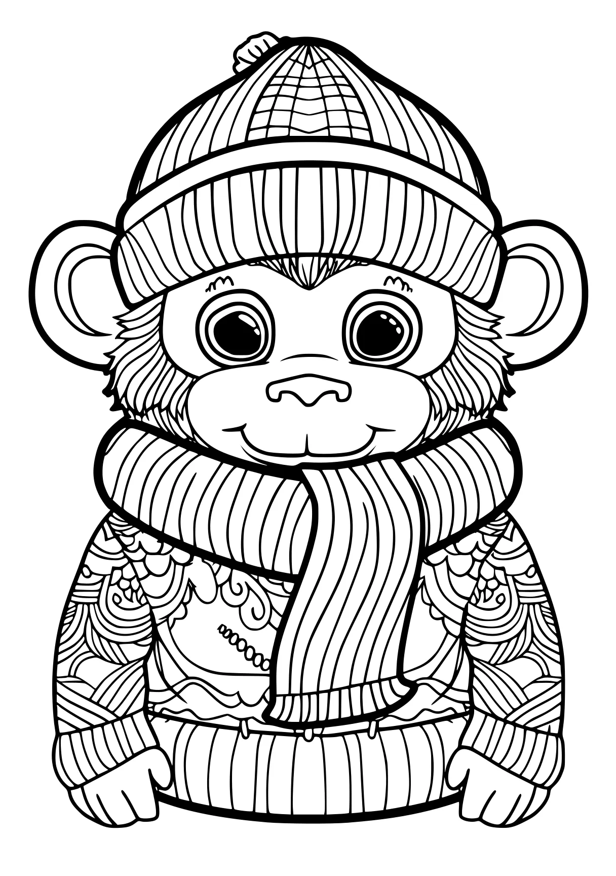 coloring pages to print monkey, illustrator, beanie, free page downloads